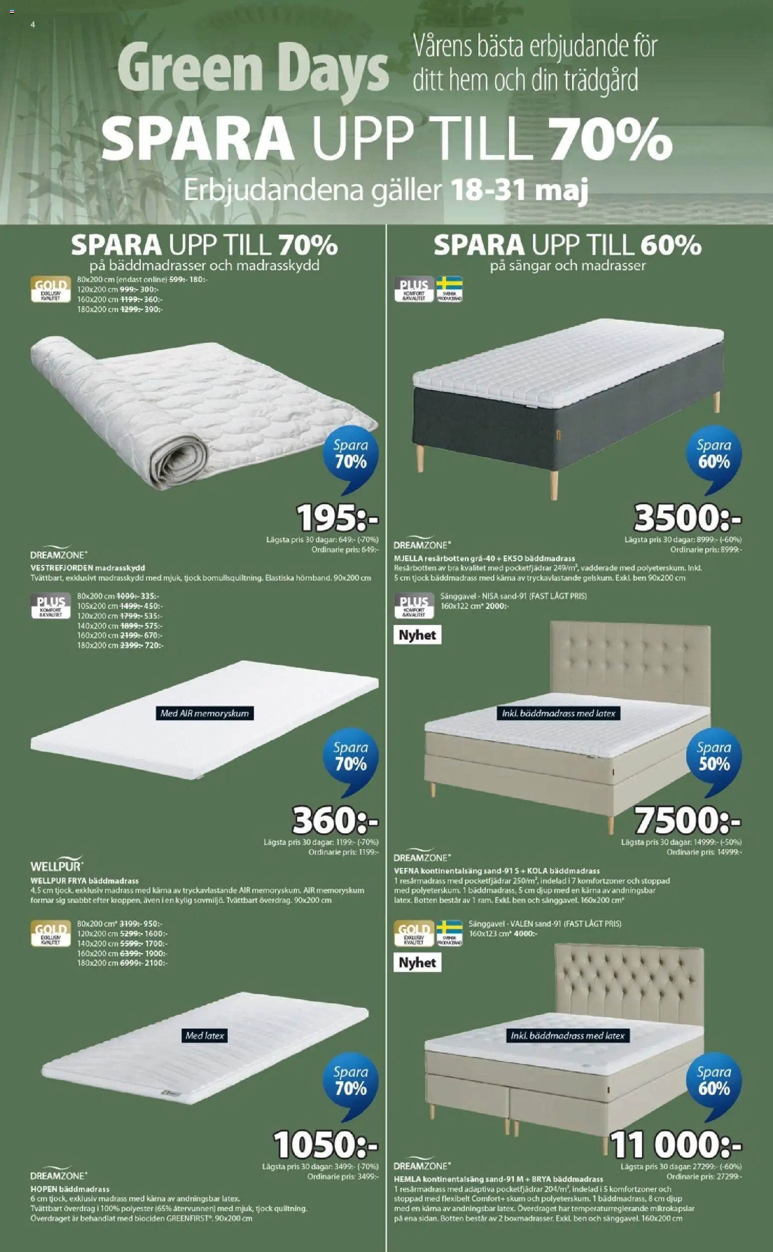 JYSK reklamblad aktuell från 18.05.2026 | Sida: 4 | Produkter: Bäddmadrass, Madrasskydd, Madrass, Galler