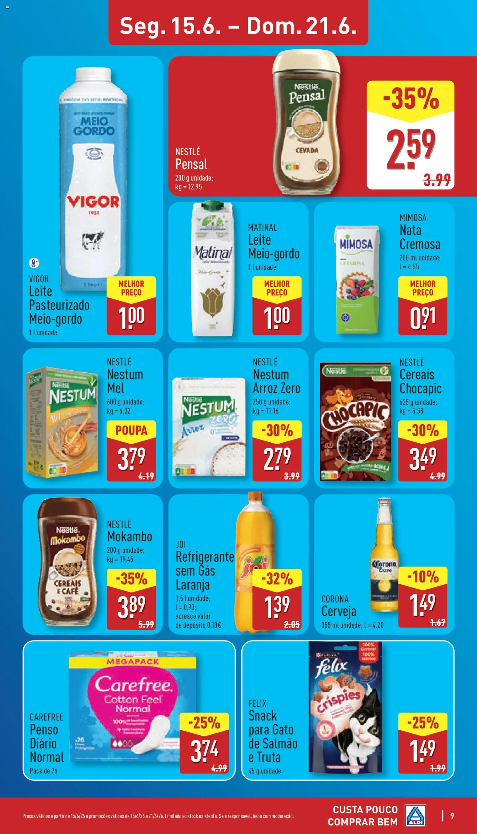Aldi folheto │ válido de 15.06.2026 | Página: 9 | Produtos: Cerveja, Arroz, Nata, Truta