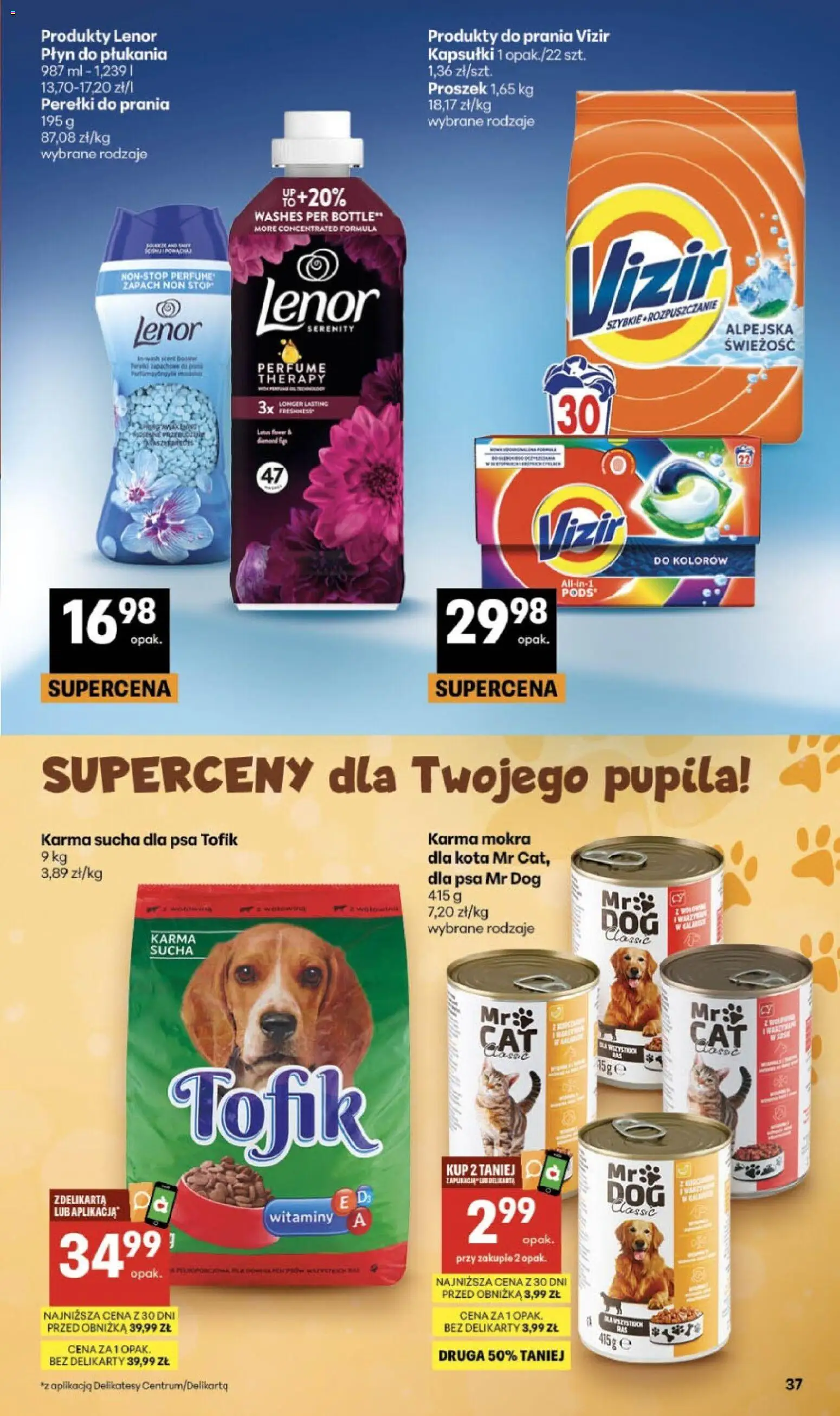 Delikatesy Centrum gazetka od 08.10.2026 | Strona: 37 | Produkty: Vizir, Karma mokra, Zapach, Karma