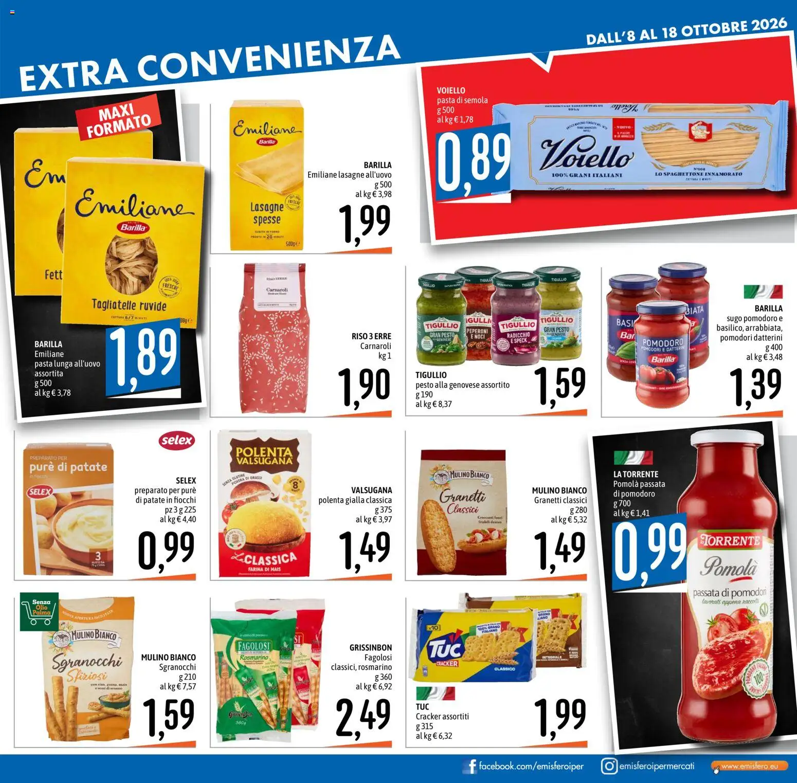 Volantino Emisfero del 08/10/2026 | Pagina: 19 | Prodotti: Tagliatelle, Voiello, Cracker, Mais