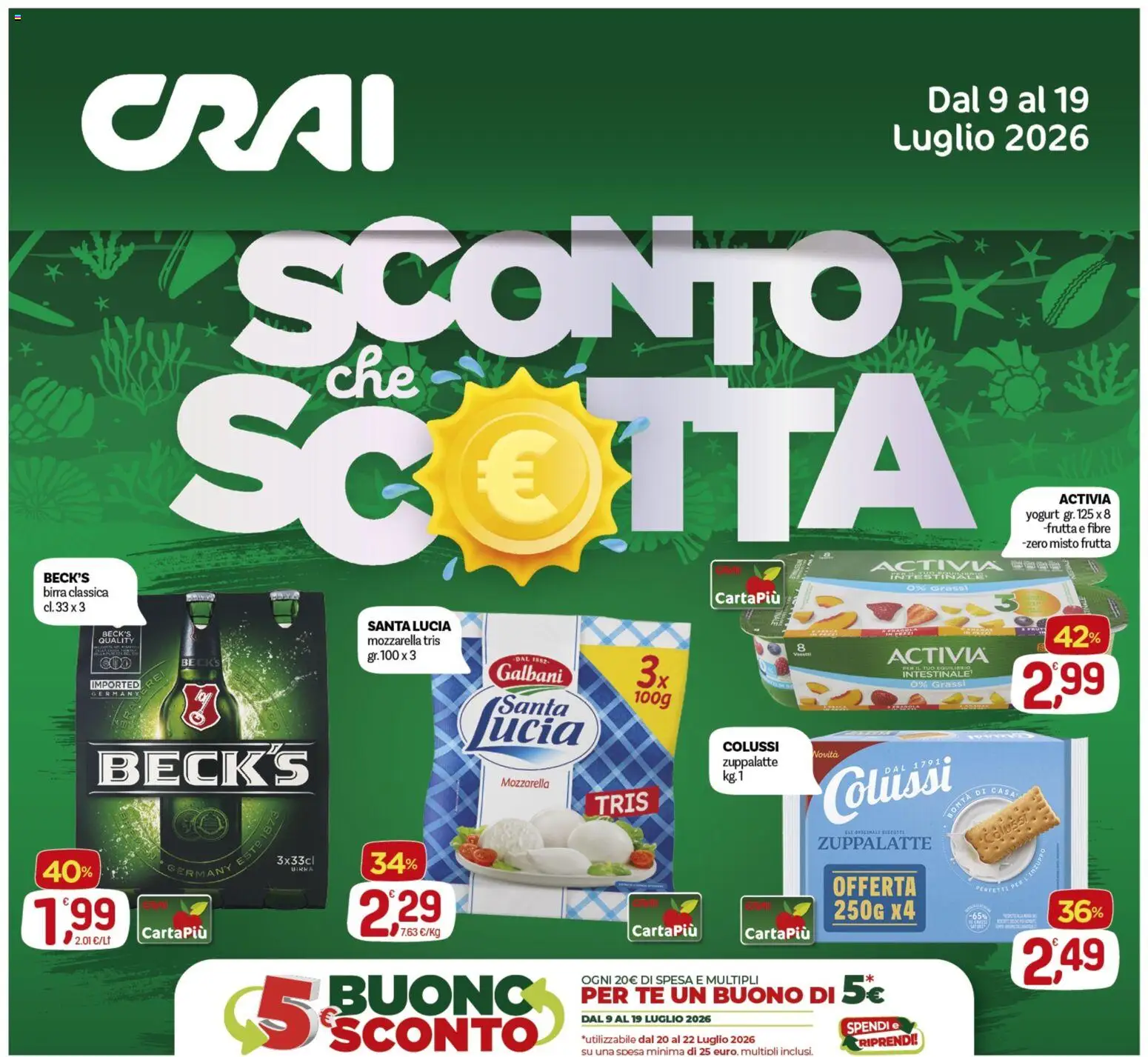 Volantino CRAI del 09/07/2026 | Pagina: 1 | Prodotti: Yogurt, Birra, Frutta, Mozzarella