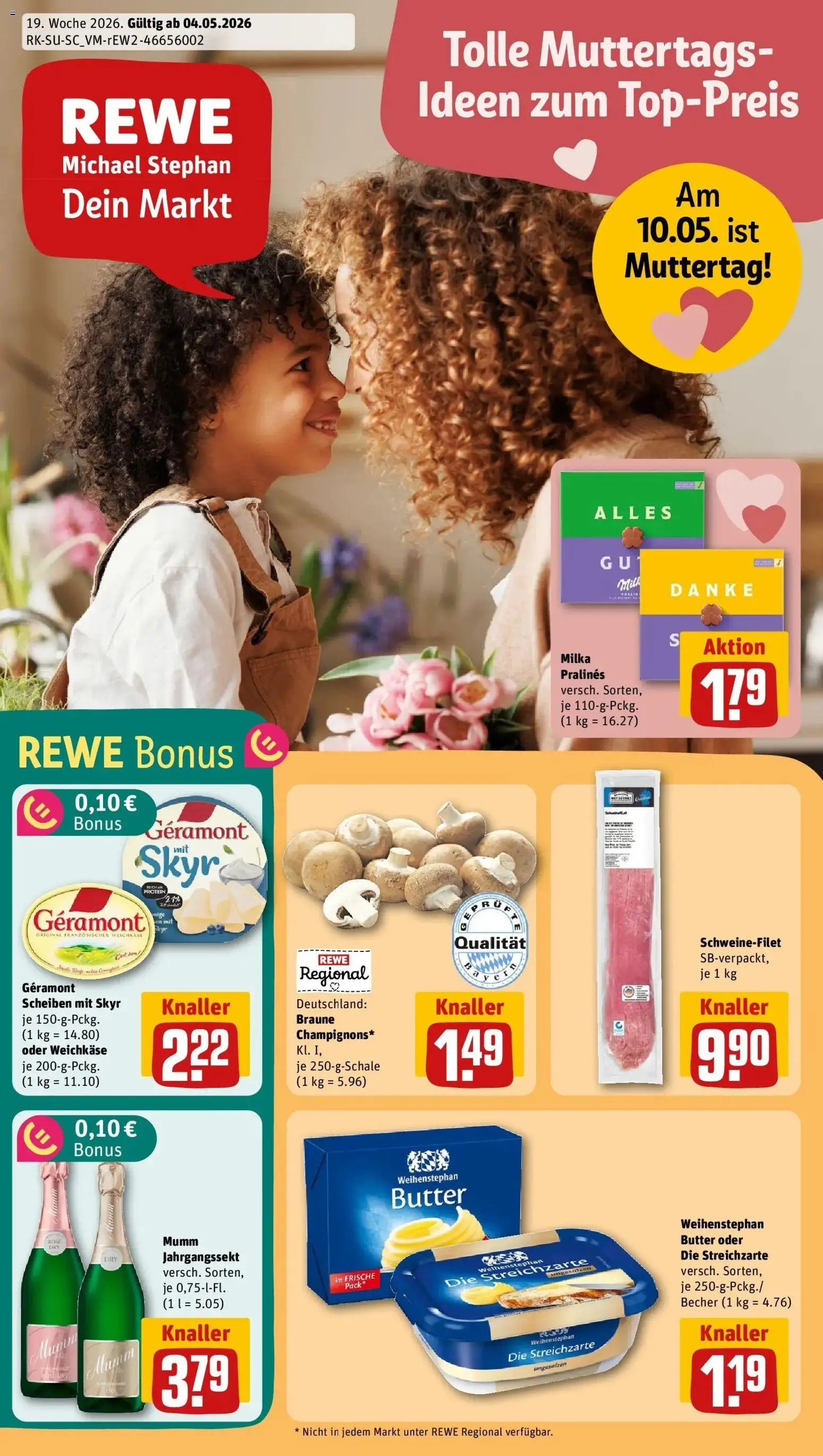 REWE Prospekt ab 04.05.2026 zum Blättern » Angebote | Seite: 1 | Produkte: Geramont, Butter, Skyr, Schweinefilet