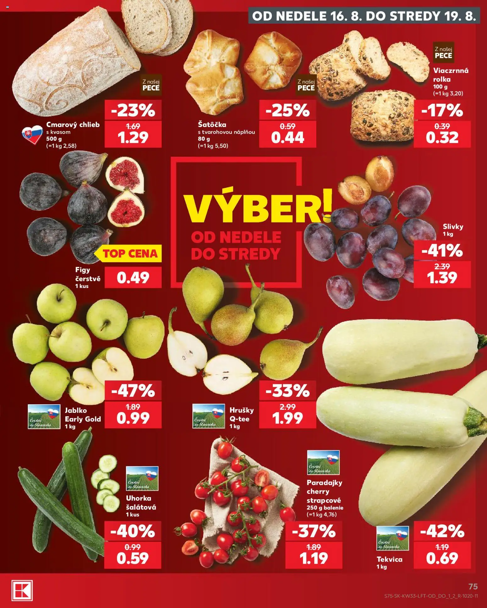 Nové Kaufland akcie – leták je platný od 13.08.2026 | Strana: 75 | Produkty: Paradajky, Uhorka, Hrušky, Tekvica