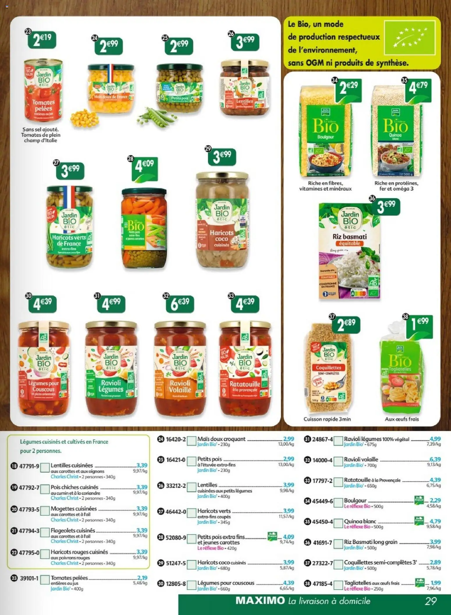 {H1} | Page: 29 | Produits: Haricots verts, Pois, Tomates, Oignons