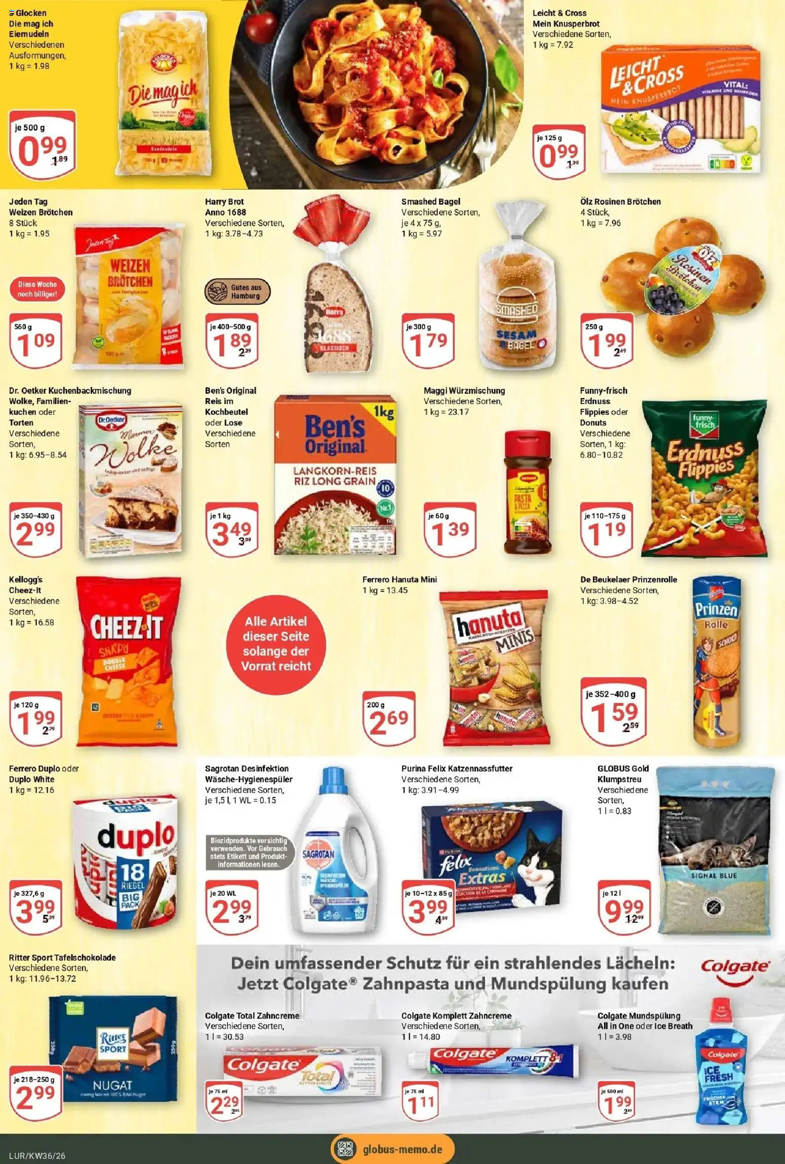 Globus Aktueller Prospekt (ab 31.08.2026) » Angebote online | Seite: 12 | Produkte: Ferrero duplo, Kellogg's, Rosinen, Kuchen