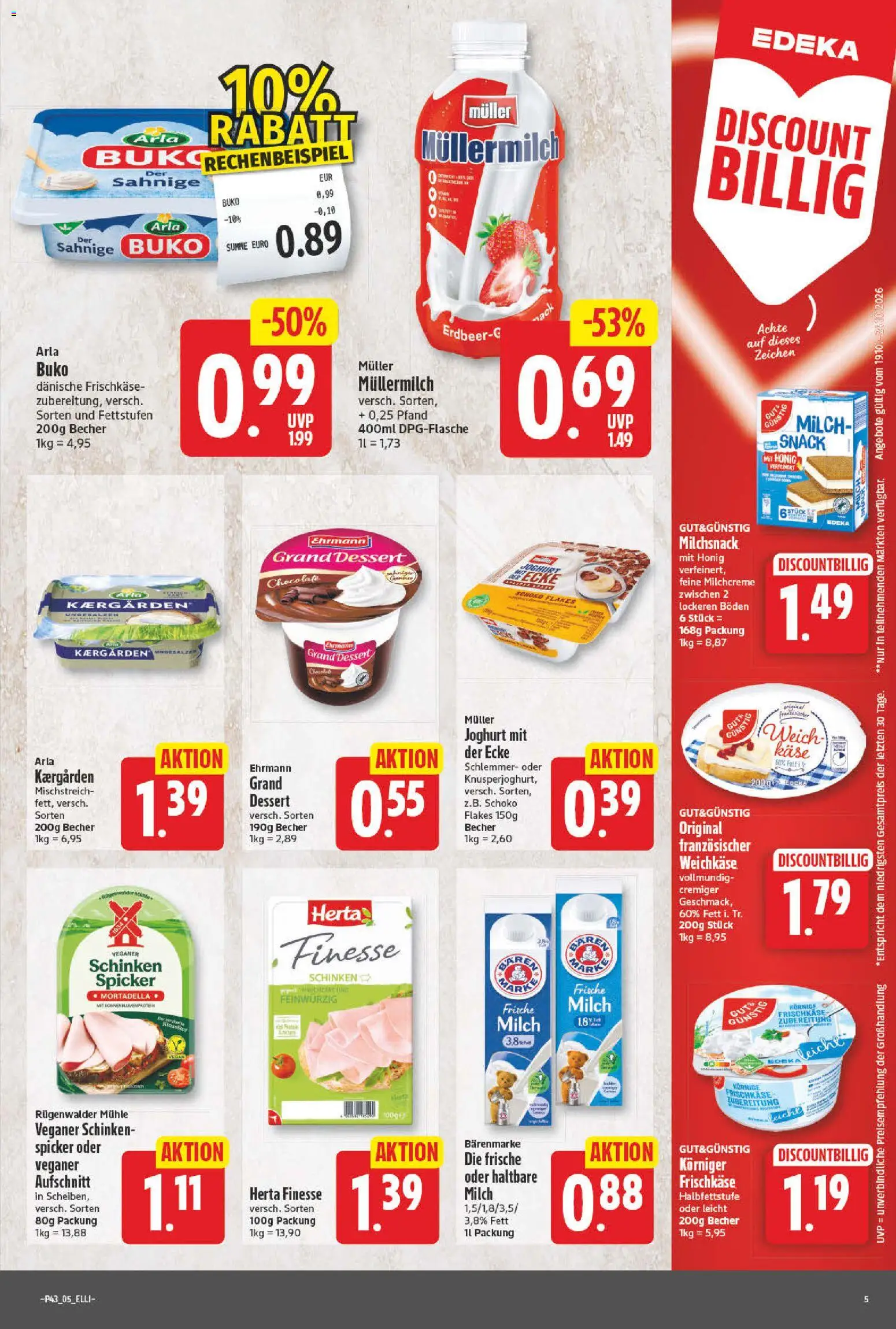 Elli Markt Prospekt – gültig ab 19.10.2026 | Seite: 5 | Produkte: Joghurt, Ehrmann grand dessert, Schinken, Frischkase