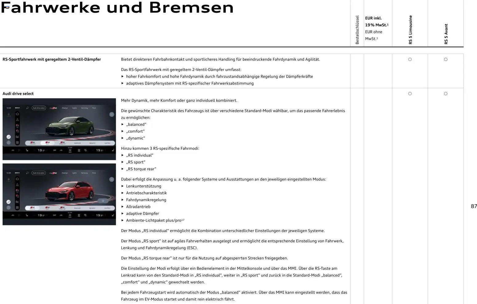 Audi RS 5 Limousine / RS 5 Avant – gültig ab 01.04.2026 | Seite: 87