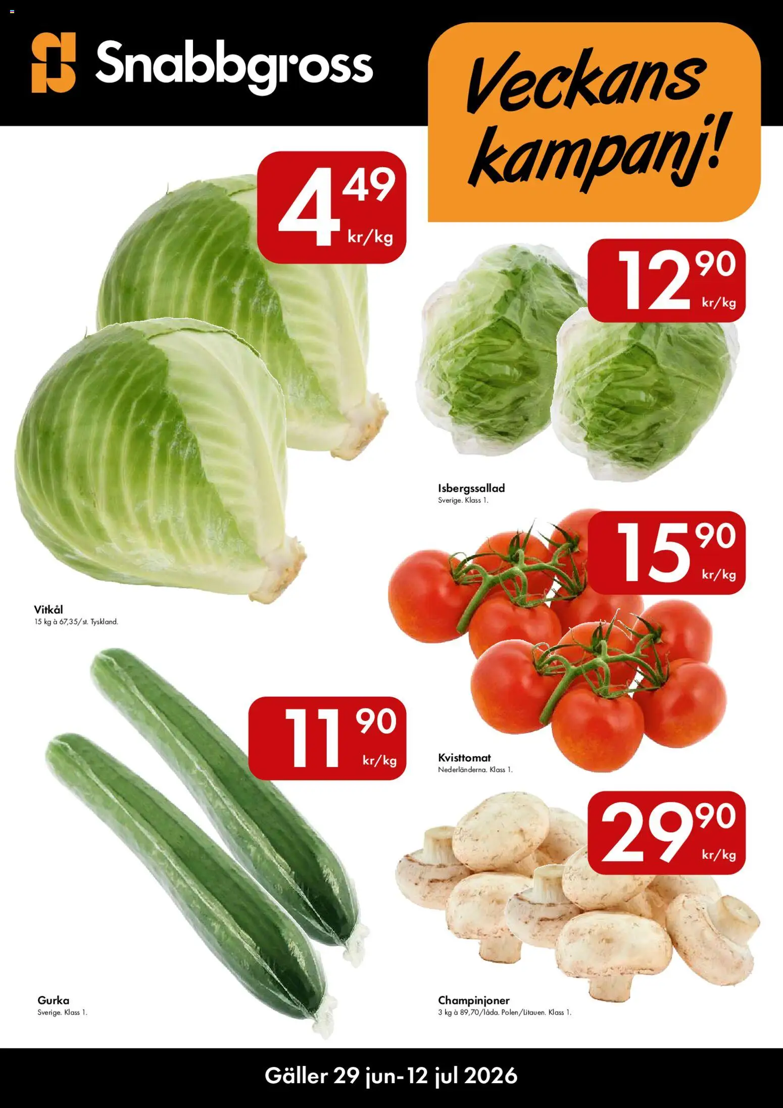 Hypermarkety reklamblad aktuell från 29/06/2026 | Sida: 1 | Produkter: Kvisttomat, Galler, Isbergssallad, Champinjoner