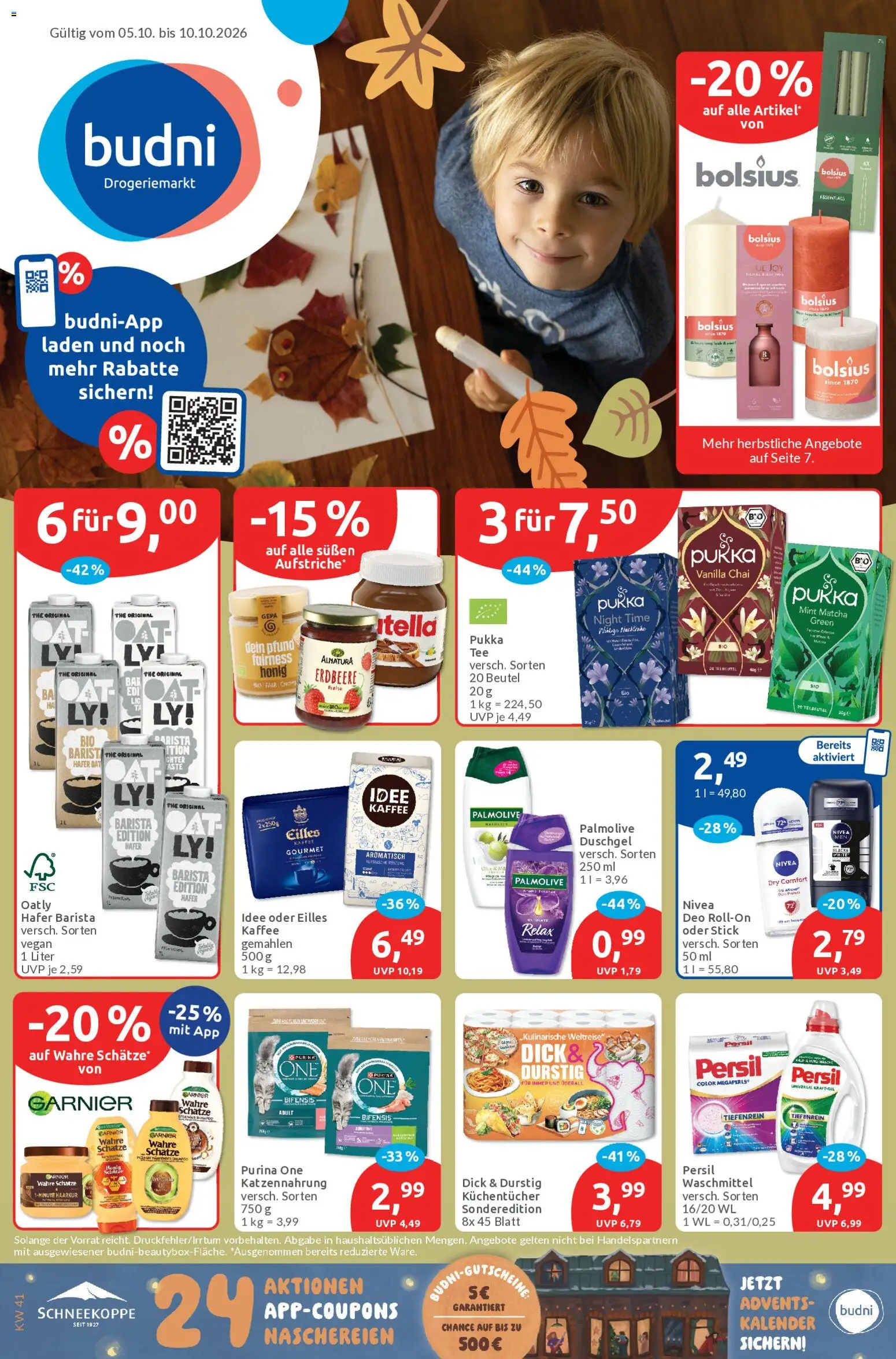Budni Prospekt – gültig ab 05.10.2026 | Seite: 1 | Produkte: Purina one, Duschgel, Waschmittel, Persil
