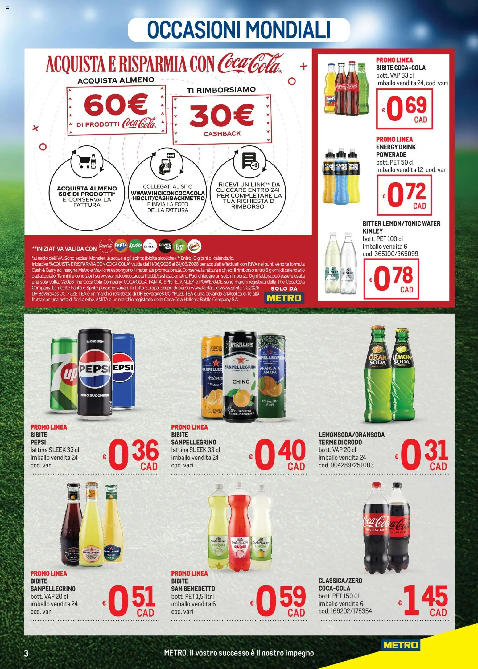 Volantino Metro del 11.06.2026 | Pagina: 3 | Prodotti: Frutta, Fanta, Cedrata, Pepsi