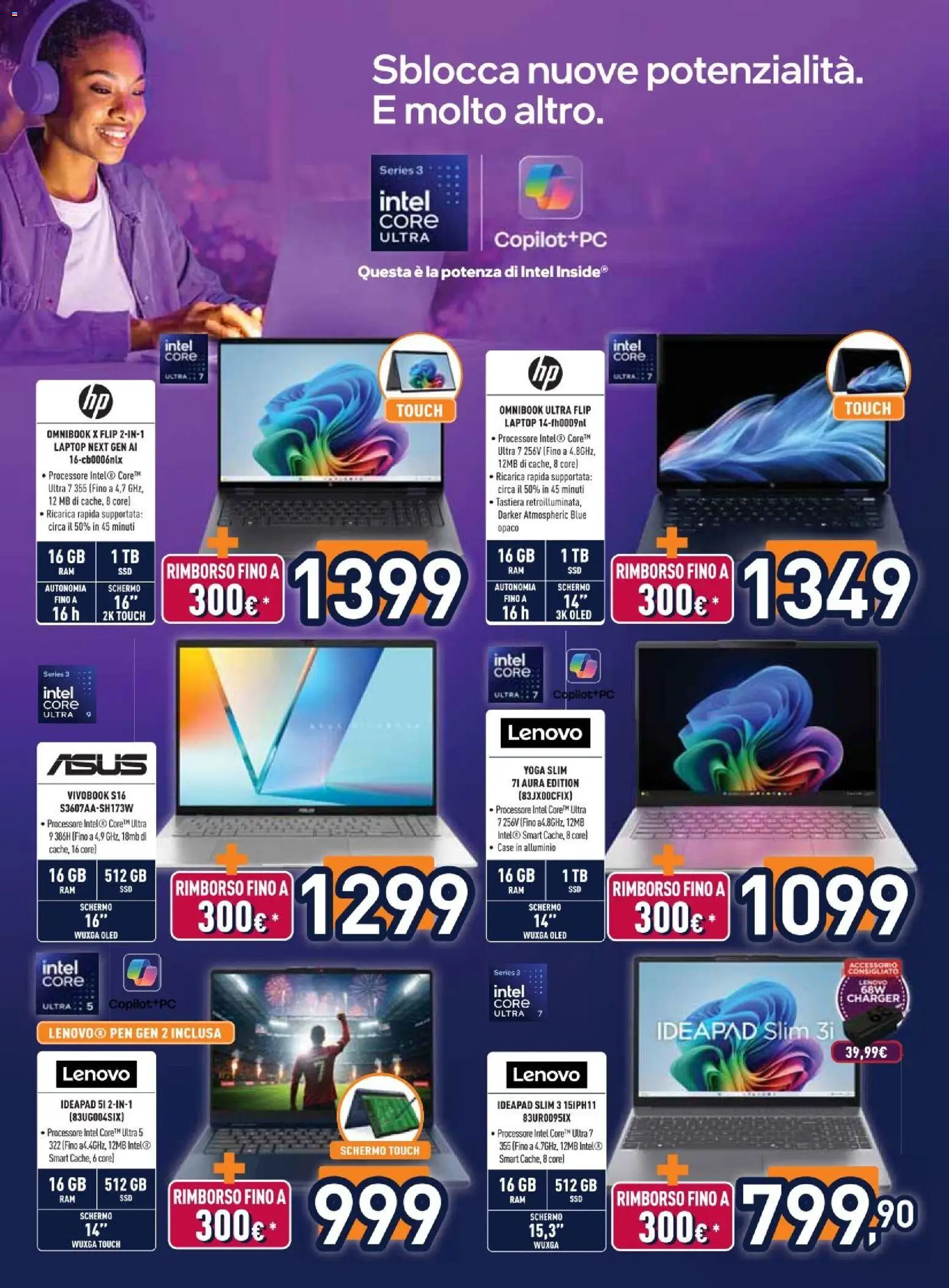 Volantino Unieuro del 07/09/2026 | Pagina: 11 | Prodotti: Schermo, Laptop, Tastiera, Alluminio