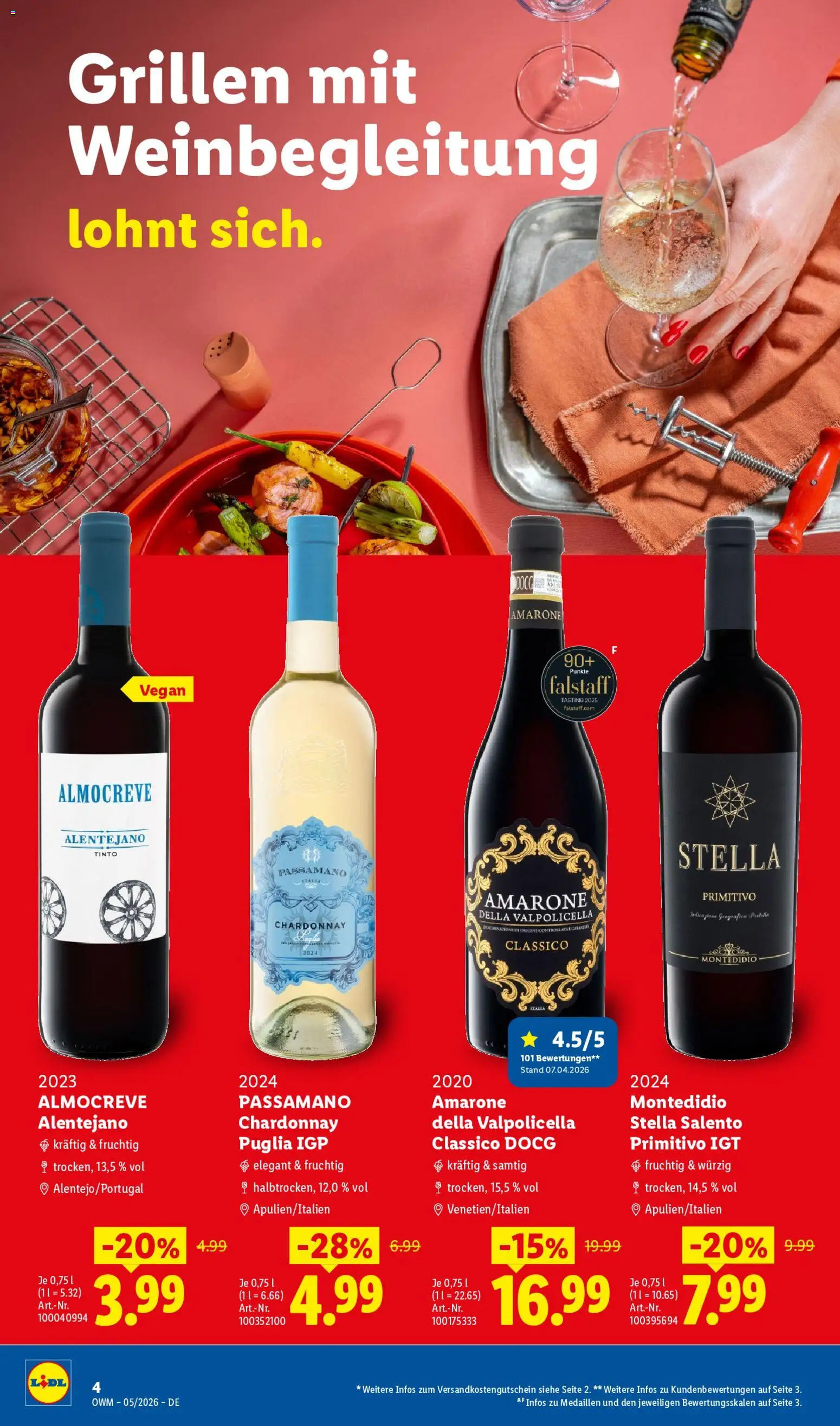 Lidl Německo leták - Wein & Spirituosen od 01.05.2026 | Strana: 4 | Produkty: Vegan, Primitivo