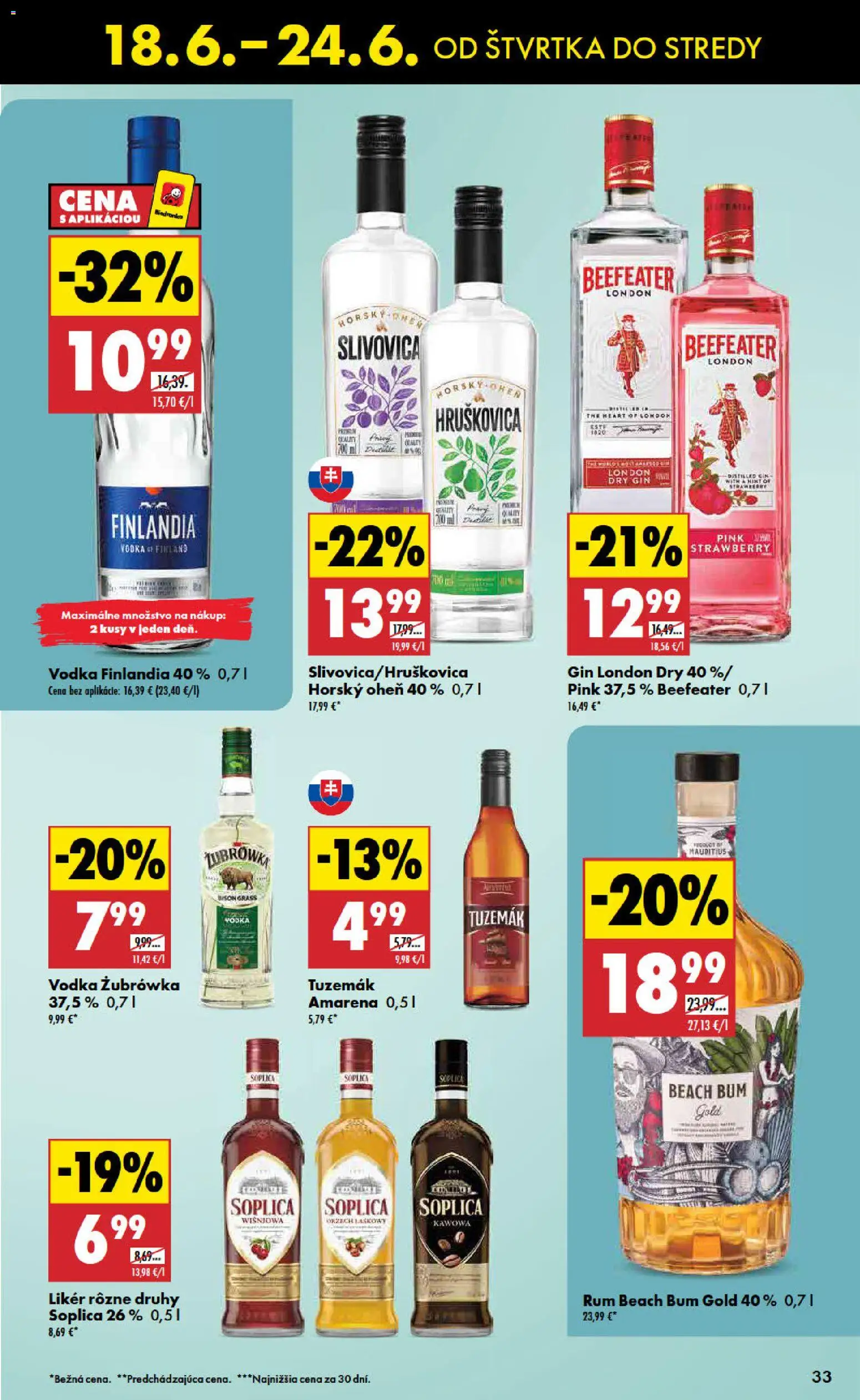 Nové Biedronka akcie – leták je platný od 18.06.2026 | Strana: 33 | Produkty: Beefeater, Gin, Finlandia, Rum