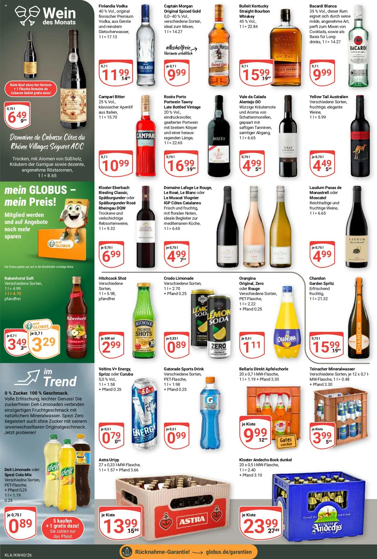 Globus Prospekt Kaiserslautern – gültig ab 28.09.2026 | Seite: 19 | Produkte: Rum, Wein, Bourbon, Whiskey
