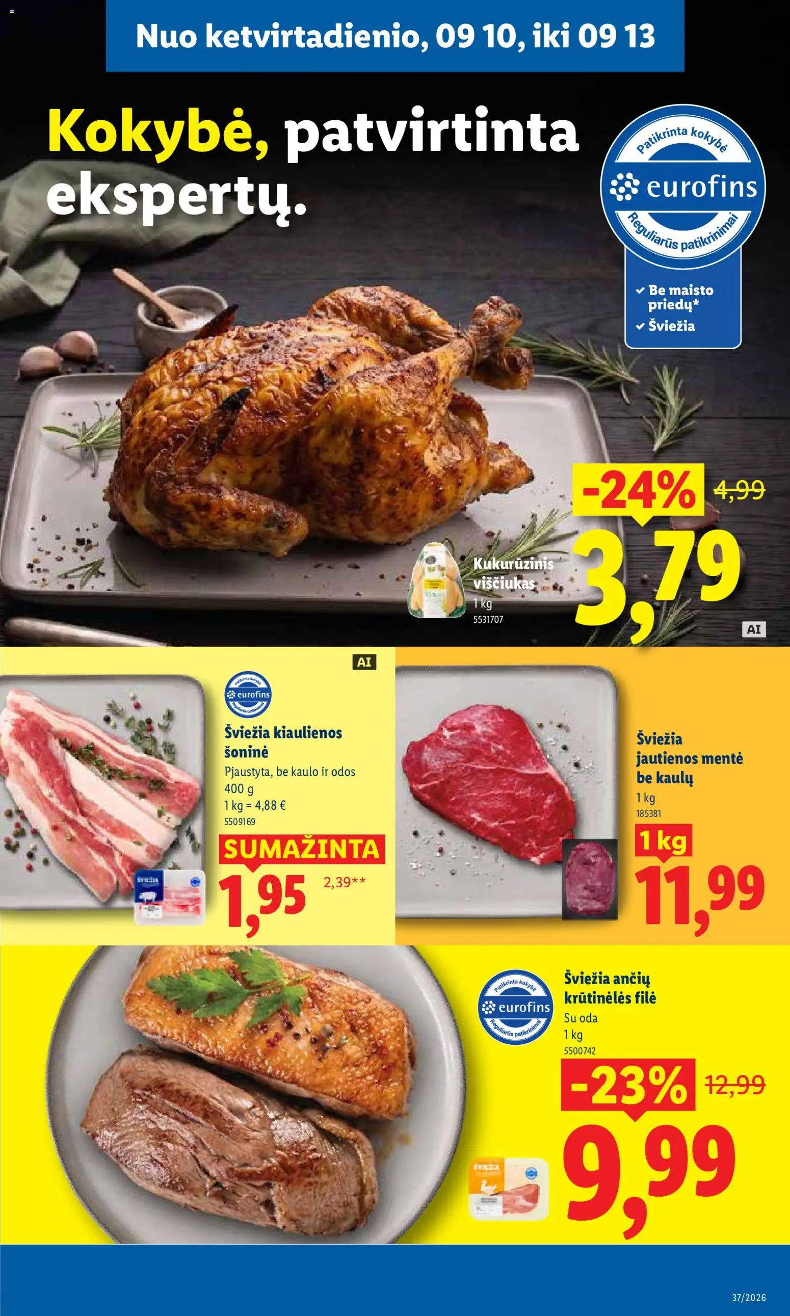 LIDL akcijos nuo 2026.09.07 | Puslapis: 43 | Prekių: Kiaulienos, Viščiukas, Jautienos mentė, Mentė