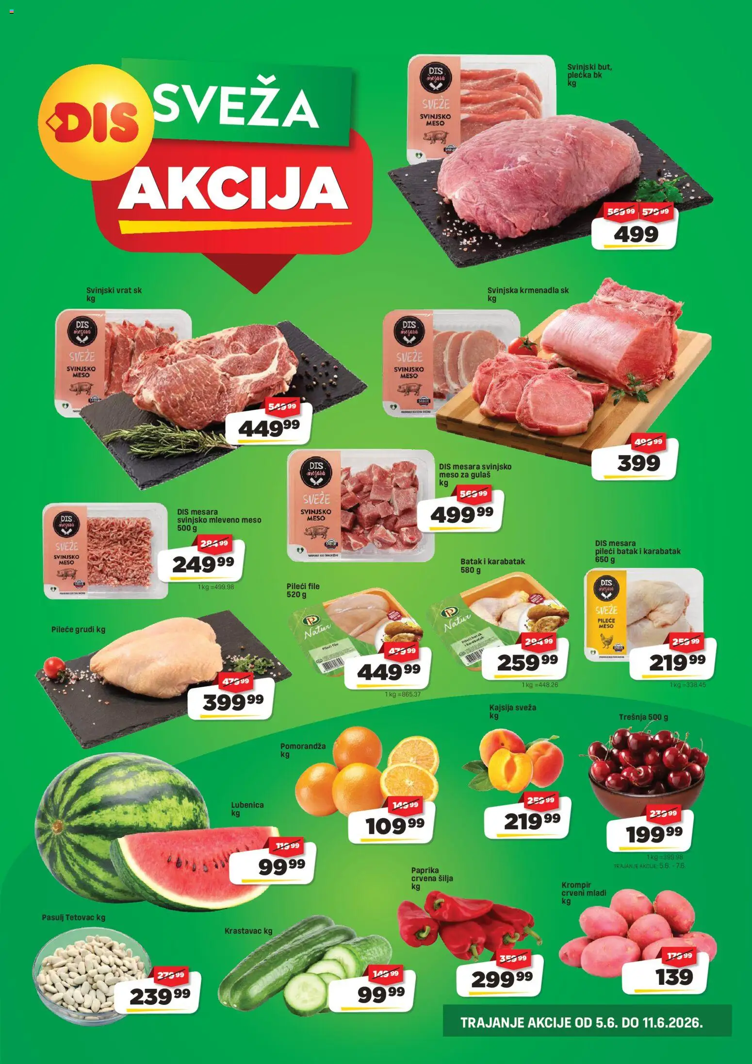 Super DIS katalog - važi od 05.06.2026 | Strana: 3 | Proizvode: Svinjsko mleveno meso, Krompir, Kajsija, Pileći batak