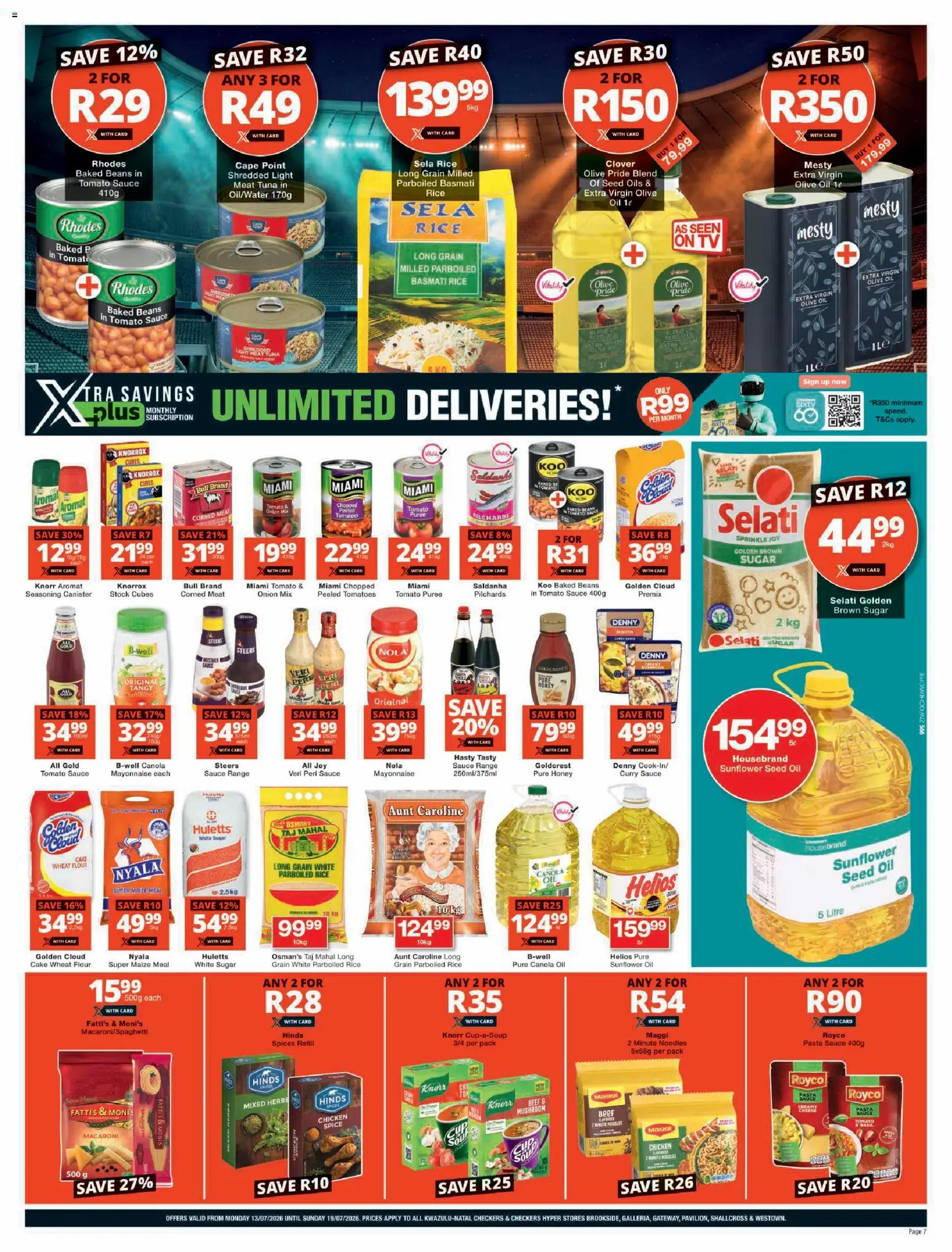 New Checkers catalogue – valid from 13/07/2026 | Page: 7 | Products: Baked beans, Light, Pasta, Tomato sauce