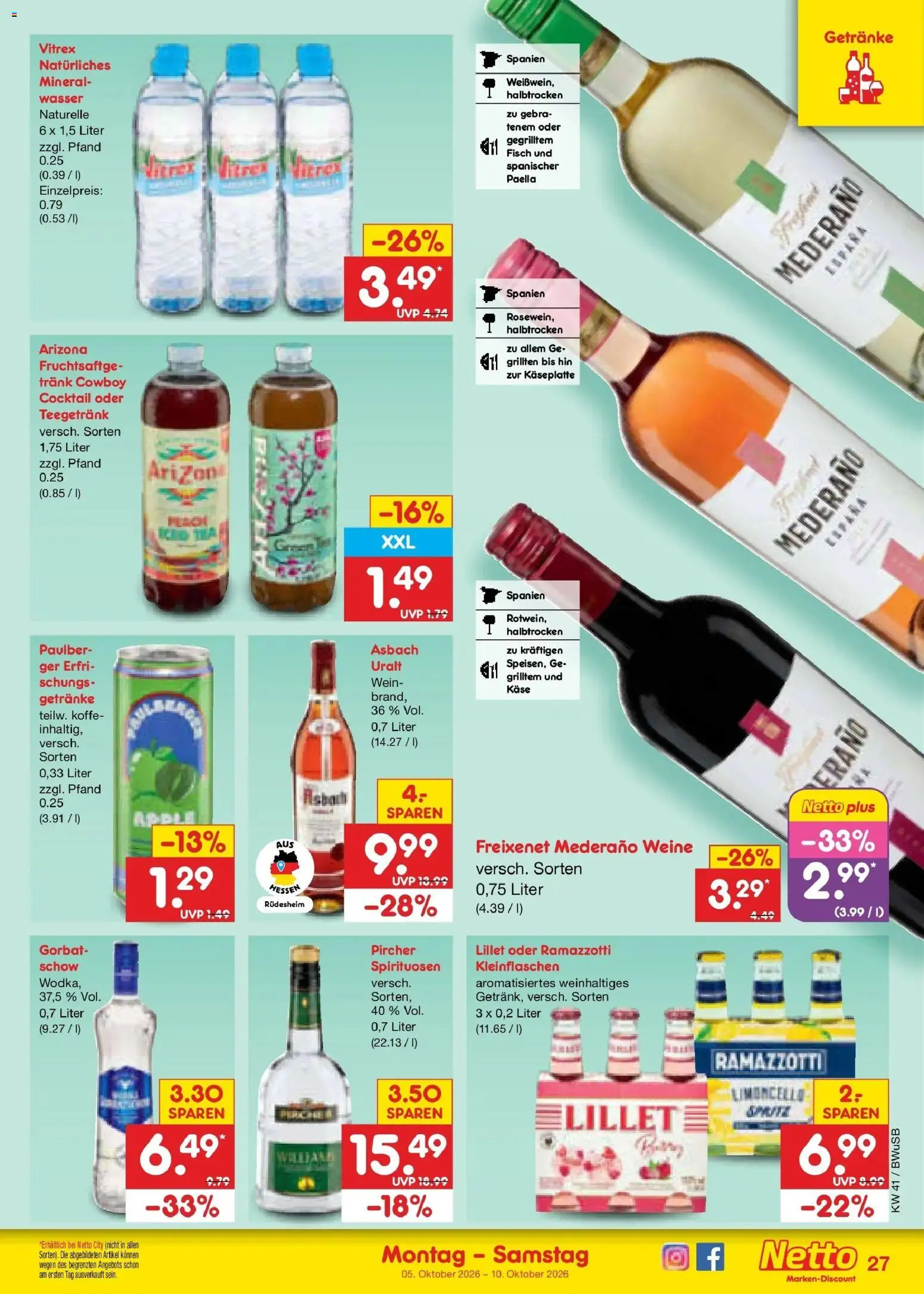 Netto Marken-Discount Prospekt Bielefeld (ab 05.10.2026) » Angebote | Seite: 31 | Produkte: Freixenet mederano, Lillet, Limoncello, Asbach