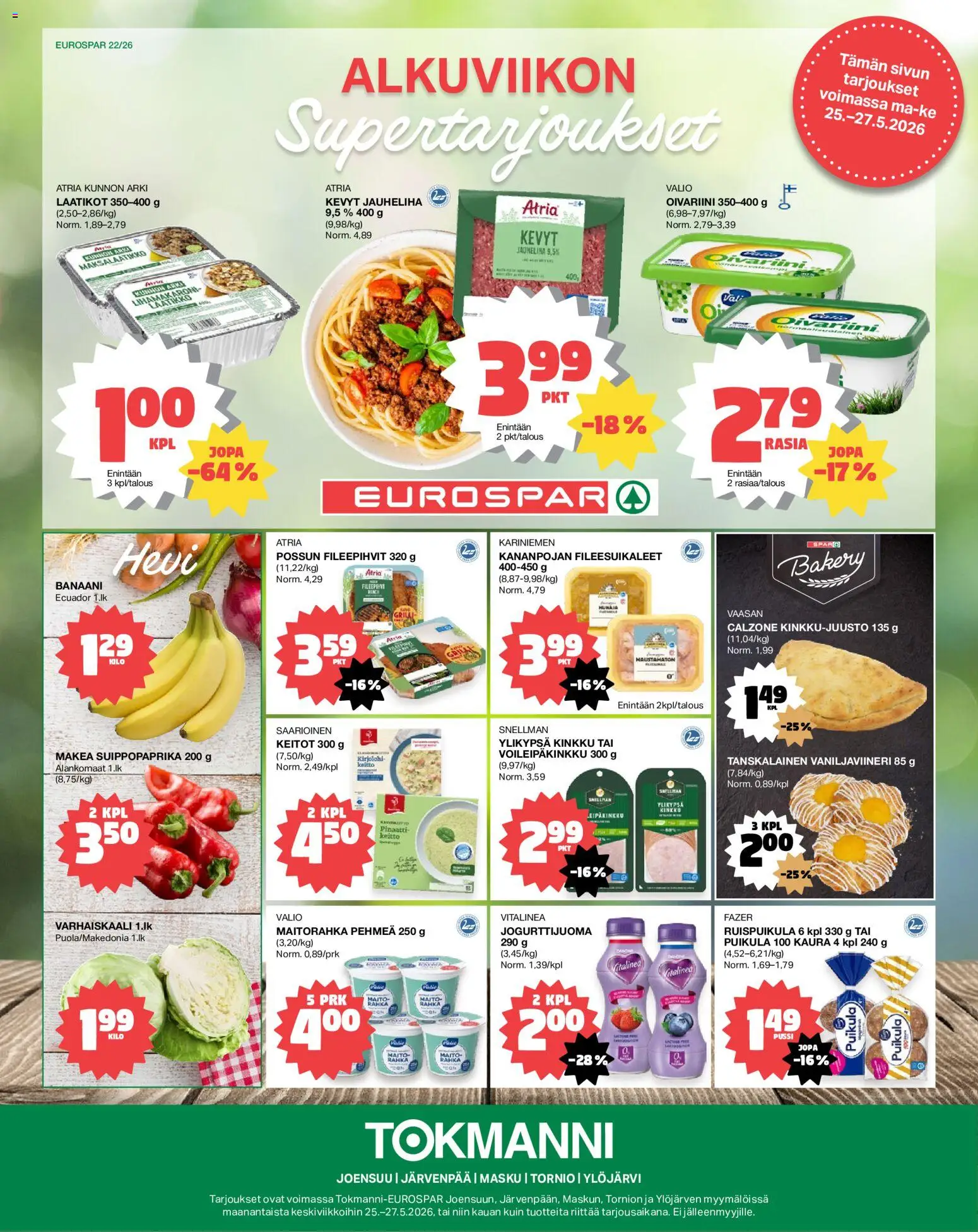 Tokmanni - EUROSPAR – voimassa 25.05.2026 alkaen | Sivu: 1 | Tuotteet: Jauheliha, Laatikko, Paprika, Kinkku