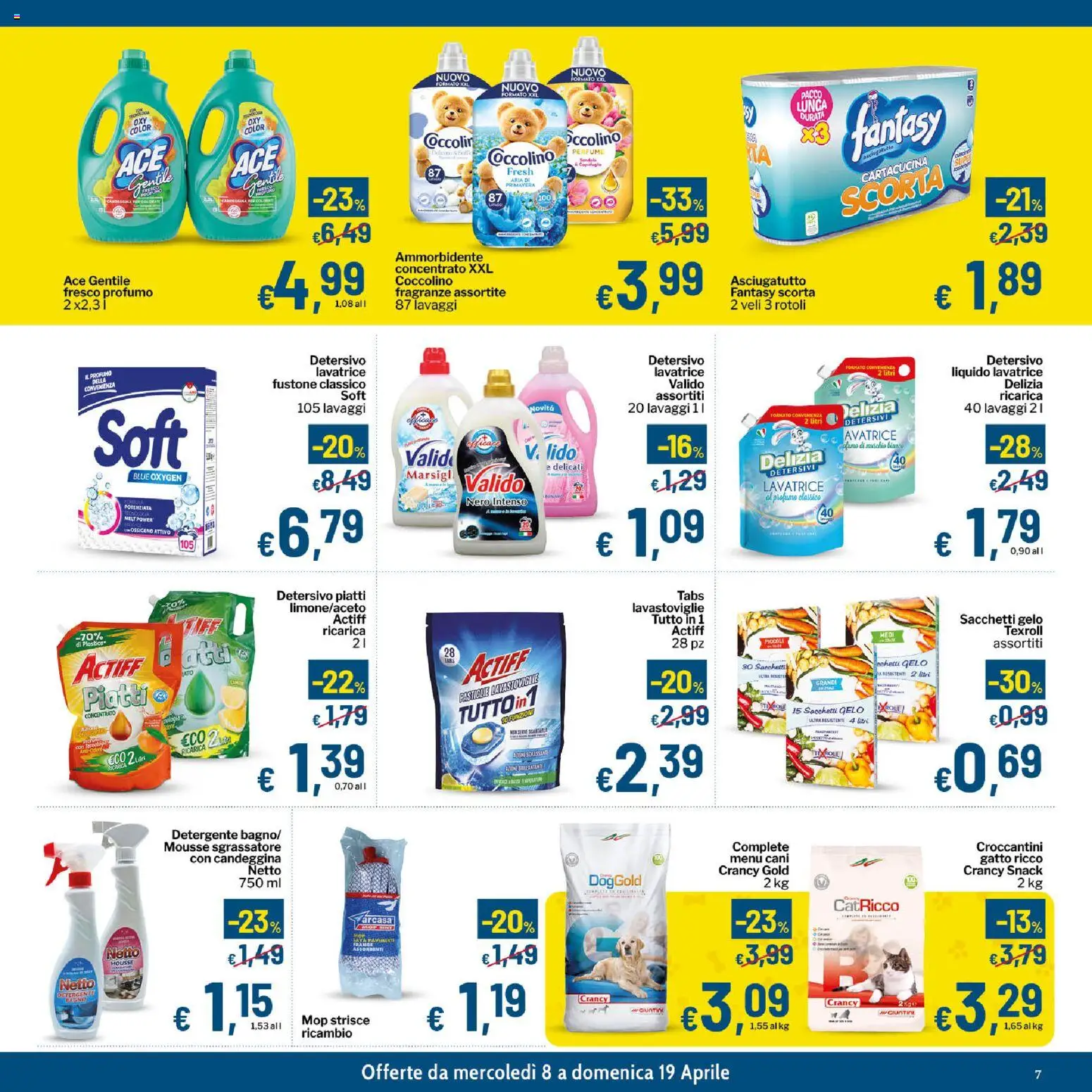 Volantino Qui Discount del 08.04.2026 | Pagina: 7 | Prodotti: Detergente, Sgrassatore, Lavatrice, Lavastoviglie