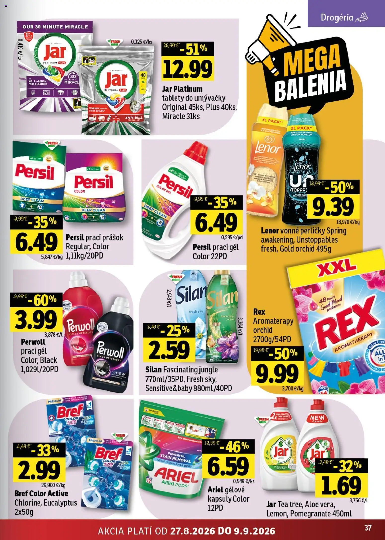Nové Fresh akcie – leták je platný od 27.08.2026 | Strana: 37 | Produkty: Perwoll, Prací gél, Tablety do umývačky, Jar