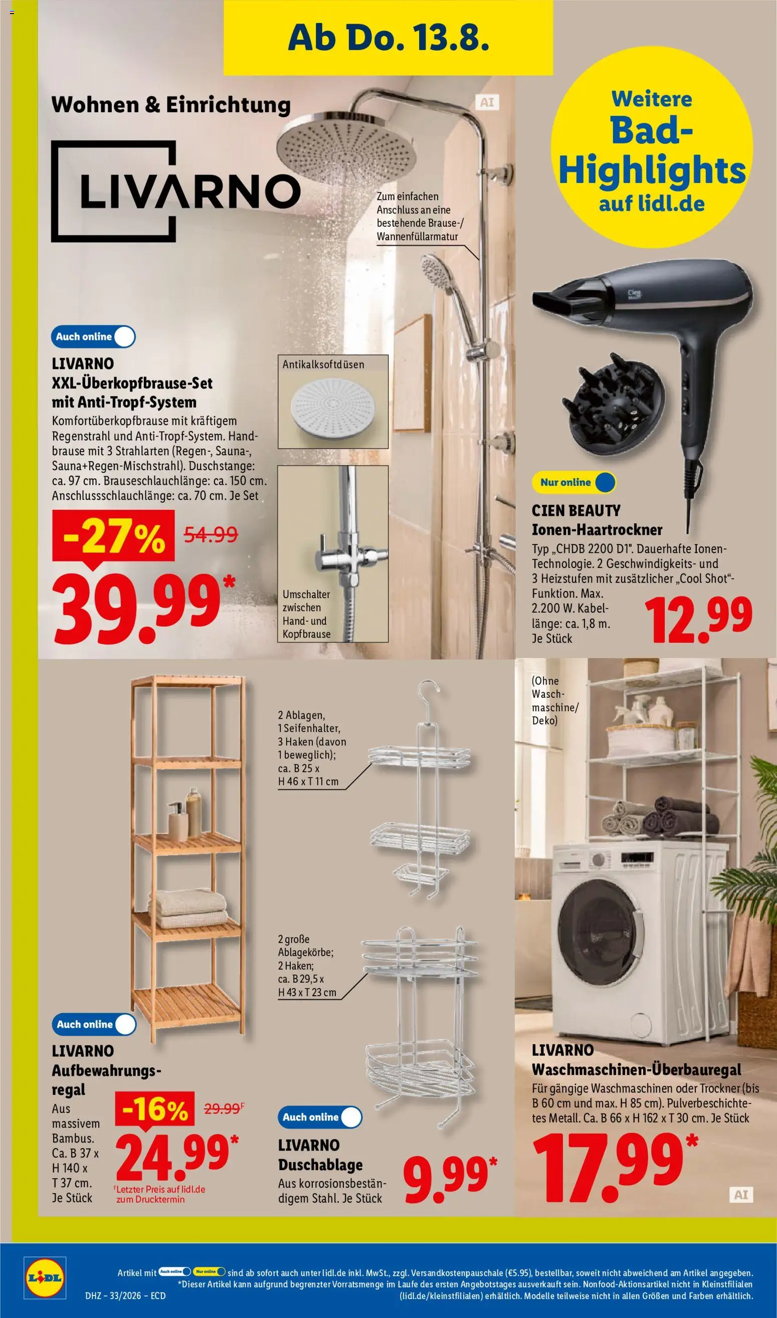 Lidl Německo leták od 10.08.2026 | Strana: 52 | Produkty: Sauna, Cien, Kabel, Regál