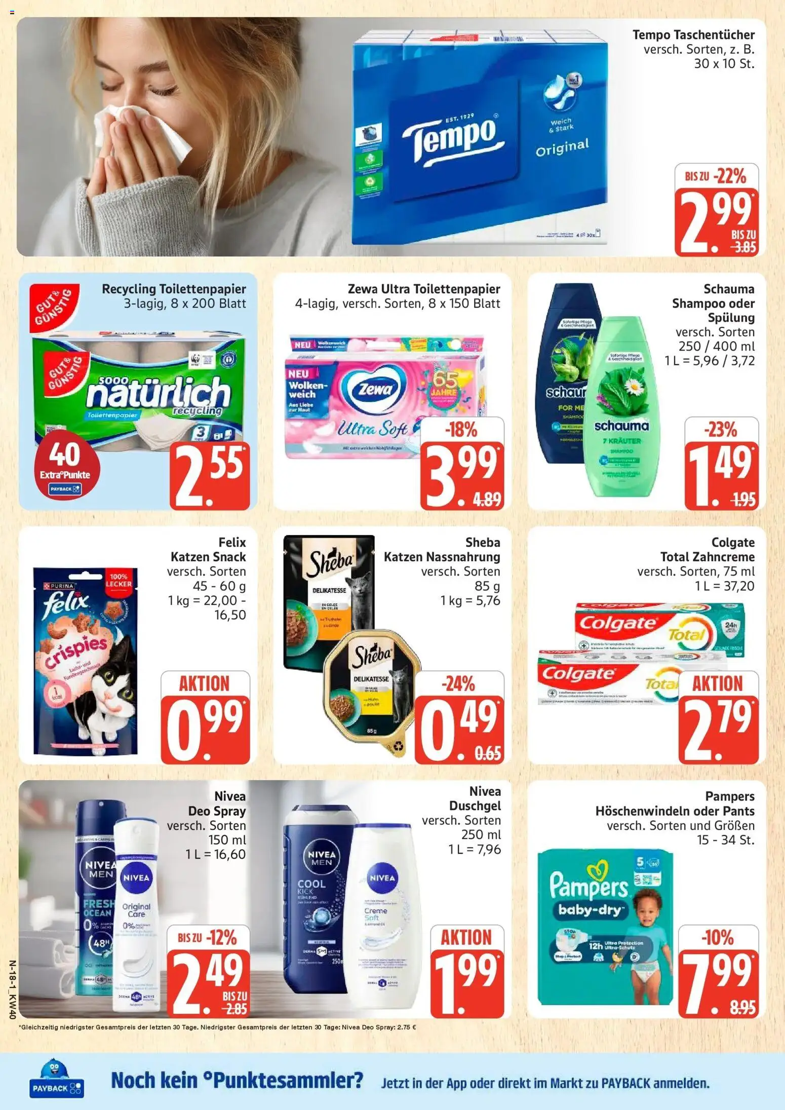 Marktkauf Prospekt Cuxhaven (ab 28.09.2026) » Angebote online | Seite: 18 | Produkte: Sheba, Taschentücher, Zewa, Shampoo