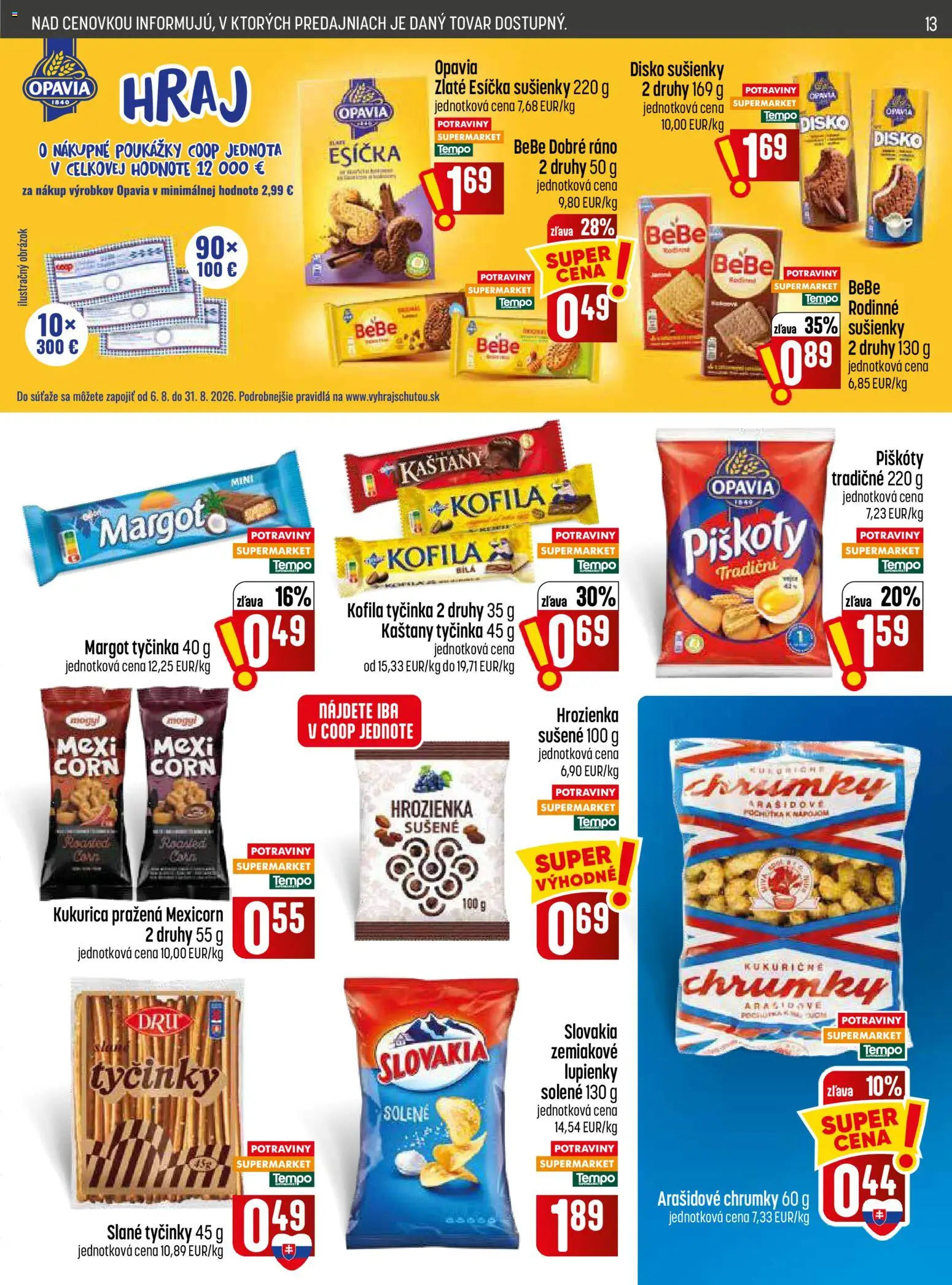 Nové COOP Jednota akcie – leták je platný od 20.08.2026 | Strana: 13 | Produkty: BeBe Dobré ráno, Piškóty, Slané tyčinky, Kukurica