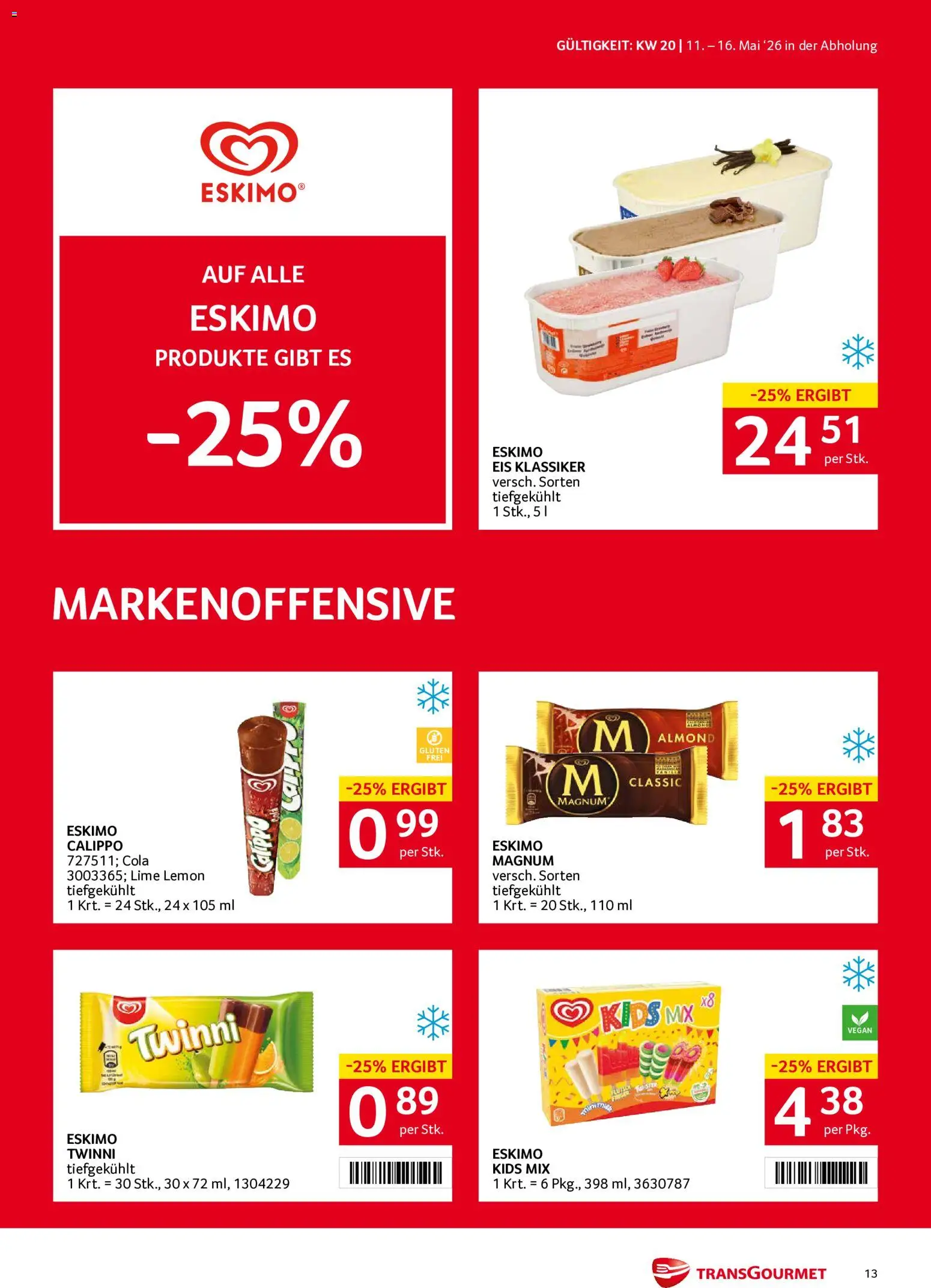 Transgourmet Flugblatt gültig ab 11.05.2026 | Seite: 13 | Produkte: Eis