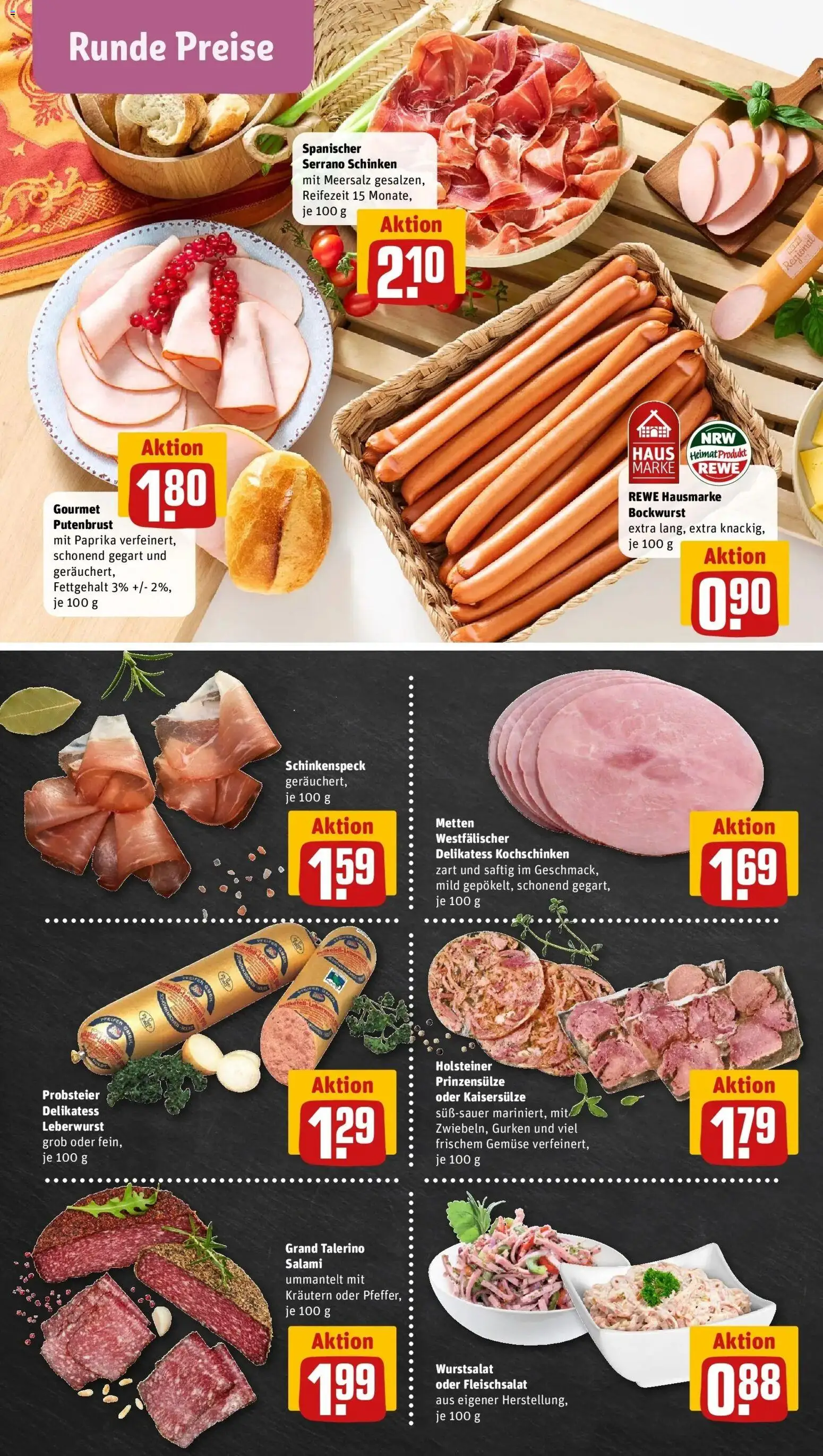 REWE Prospekt ab 14.09.2026 zum Blättern » Angebote | Seite: 10 | Produkte: Bockwurst, Salami, Schinken, Gurken