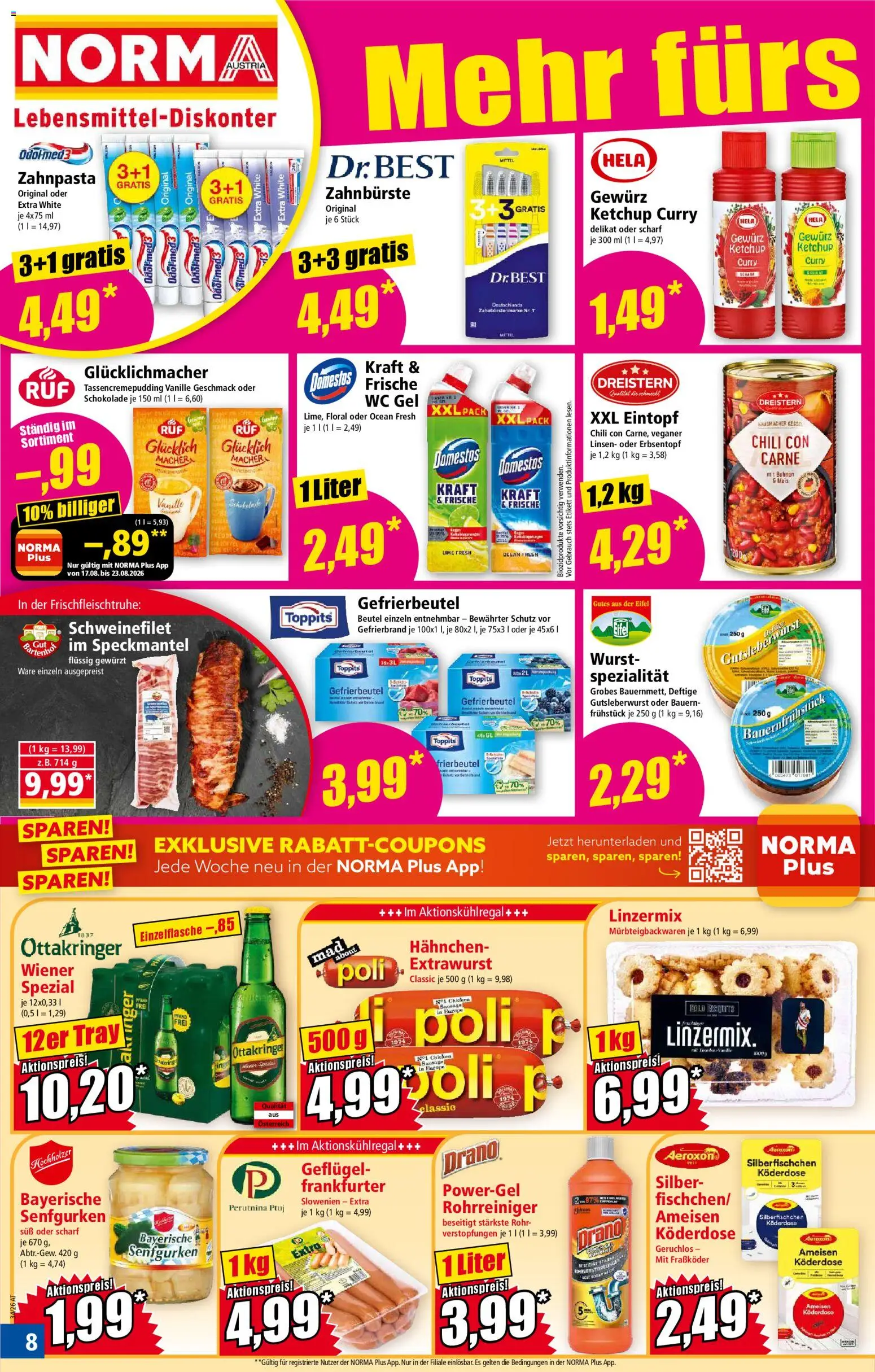 Norma Flugblatt gültig ab 17.08.2026 | Seite: 8 | Produkte: Ketchup, Vanille, Schokolade, Zahnpasta