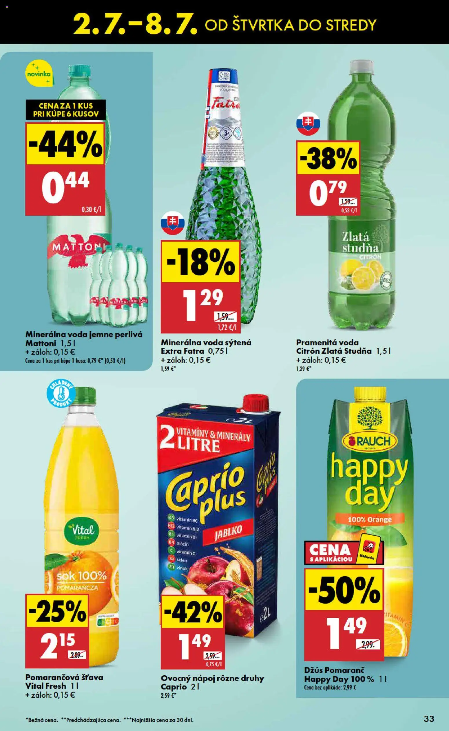 Nové Biedronka akcie – leták je platný od 02.07.2026 | Strana: 33 | Produkty: Džús, Voda, Fatra, Minerálna voda