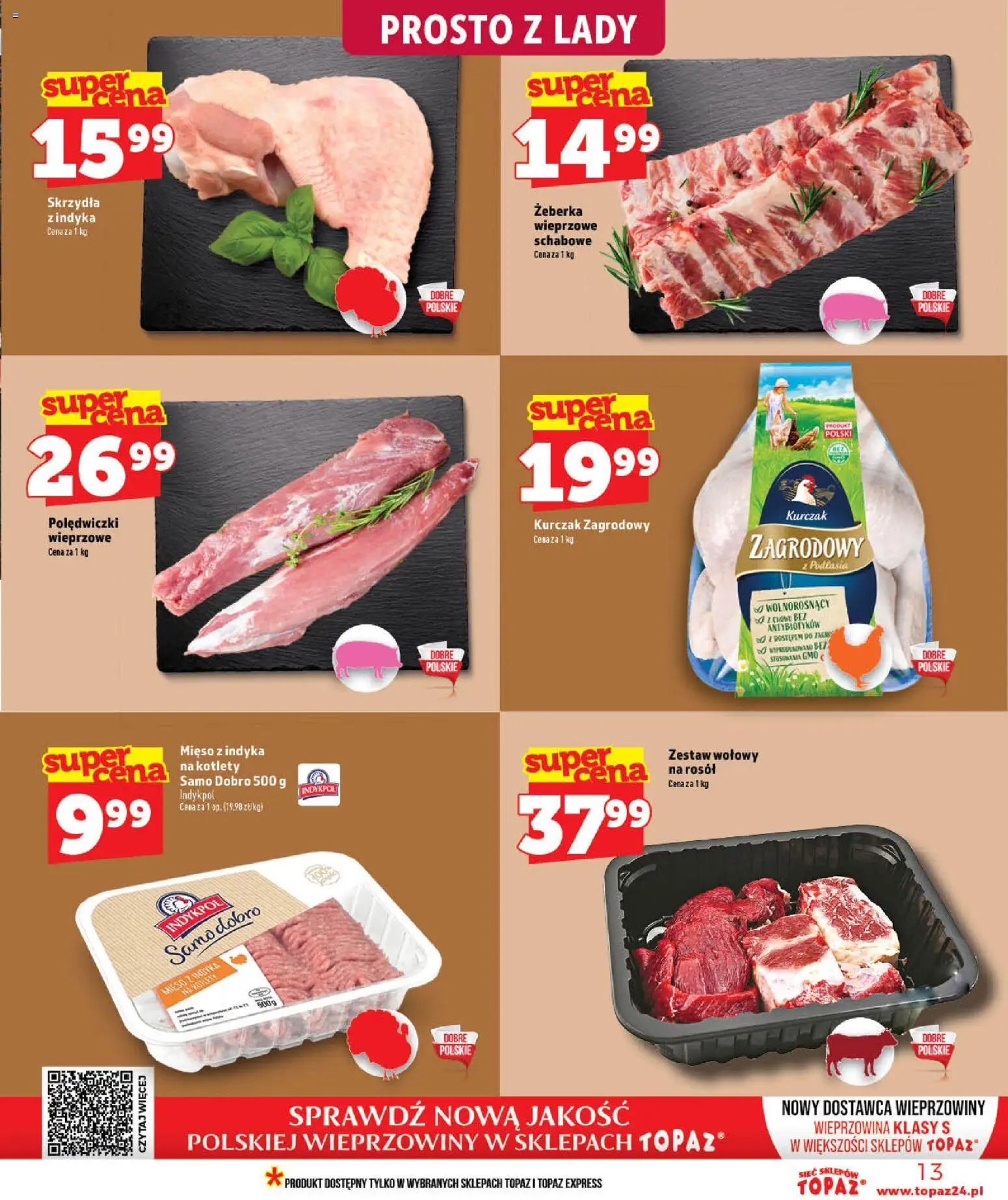 Topaz gazetka od 03.06.2026 | Strona: 13 | Produkty: Mięso z indyka, Kurczak zagrodowy, Wieprzowina, Kotlety