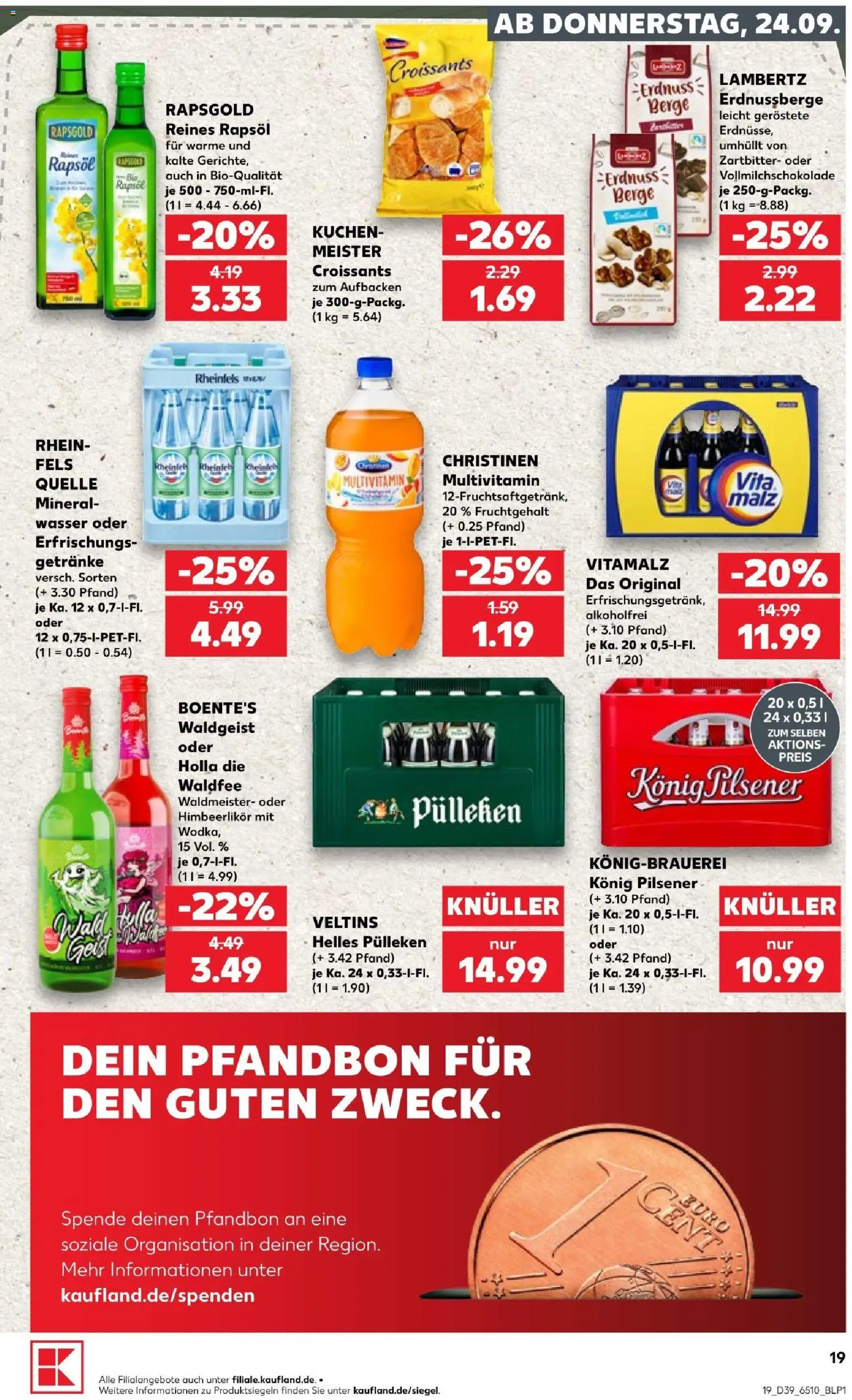 Kaufland Prospekt Köln – gültig ab 24.09.2026 | Seite: 19 | Produkte: Helles pulleken, Konig pilsener, Rapsöl, Wasser