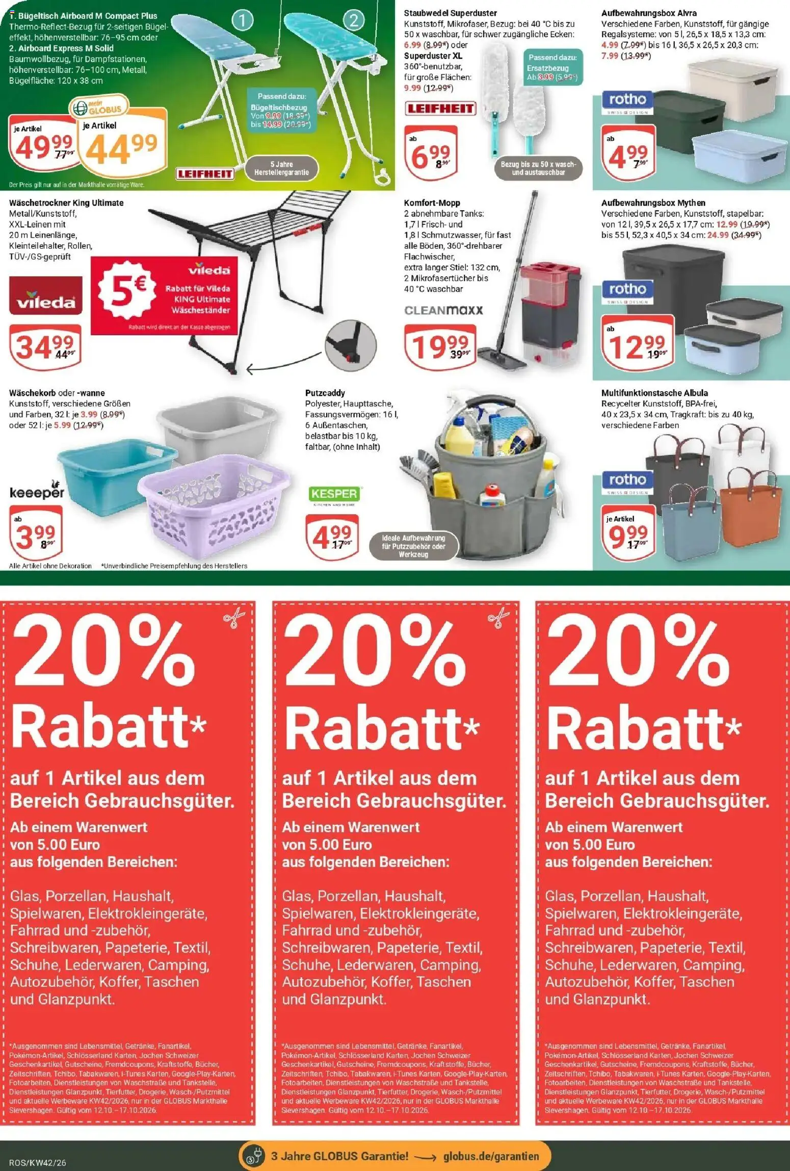 Globus Prospekt Lambrechtshagen (ab 12.10.2026) » Angebote online | Seite: 28 | Produkte: Taschen, Waschestander