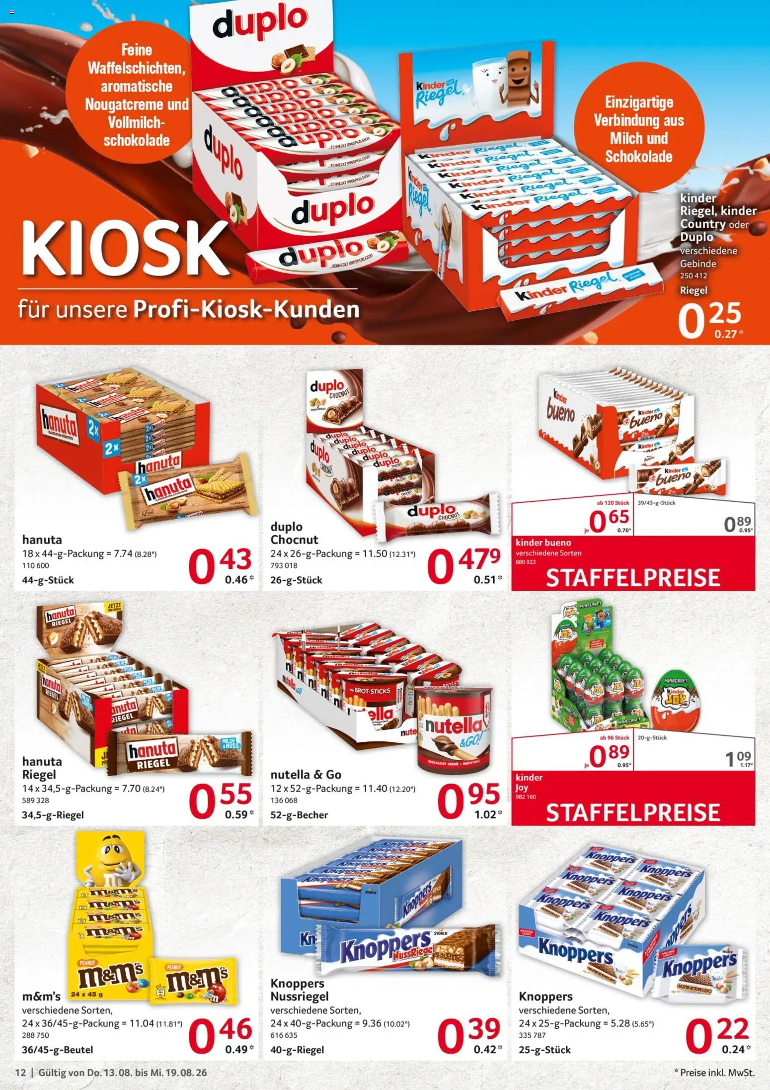 Selgros Prospekt – gültig ab 13.08.2026 | Seite: 12 | Produkte: Schokolade, Kinder bueno, M&M's, Knoppers