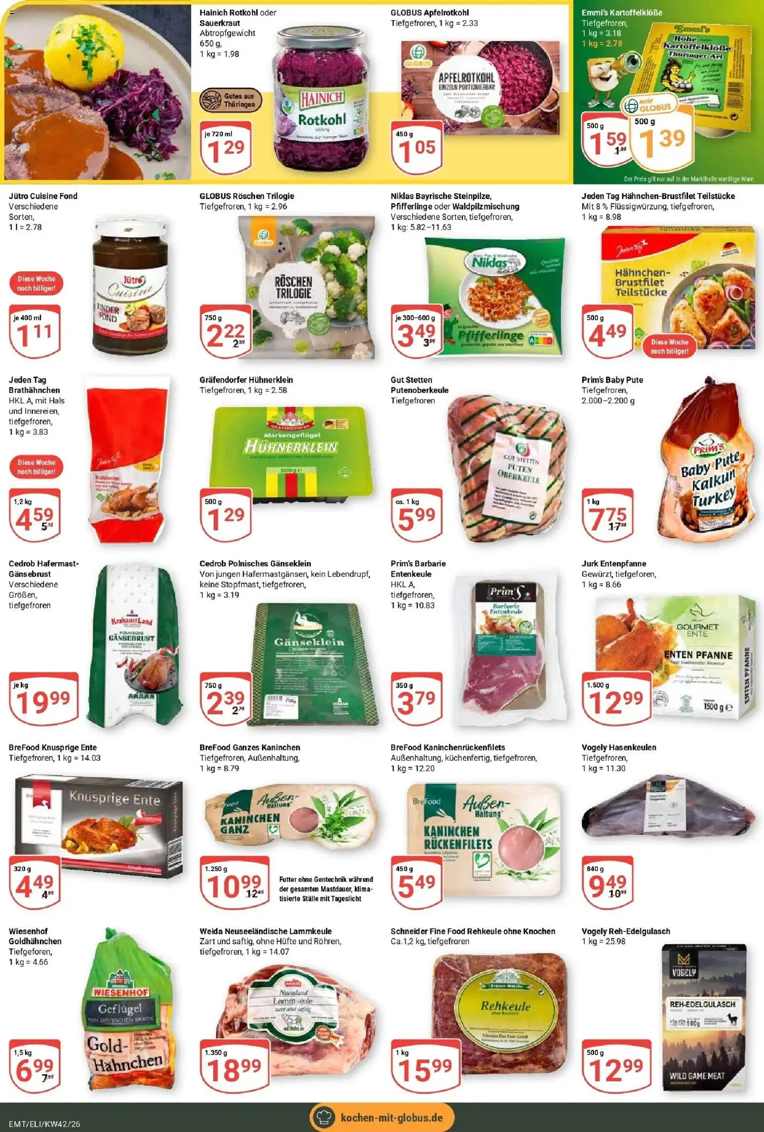 Globus Prospekt Mittelhausen (ab 12.10.2026) » Angebote online | Seite: 14 | Produkte: Pute, Hahnchen, Pfifferlinge, Ente
