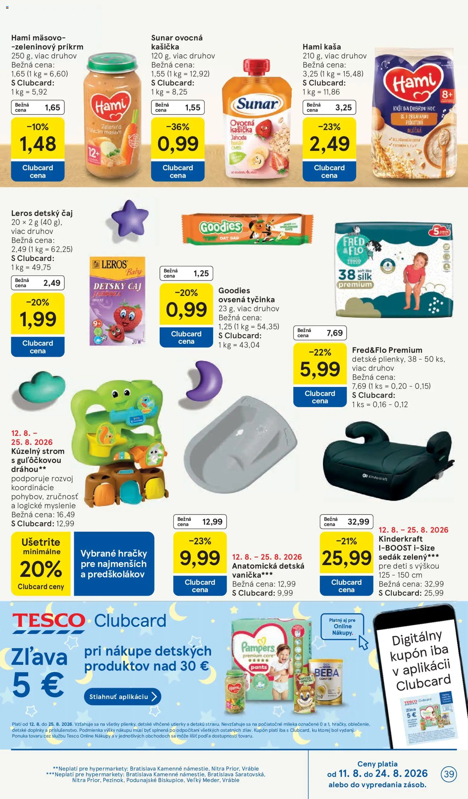 Nové Tesco akcie – leták je platný od 12.08.2026 | Strana: 39 | Produkty: Zelenina, Detské plienky, Utierky, Beba