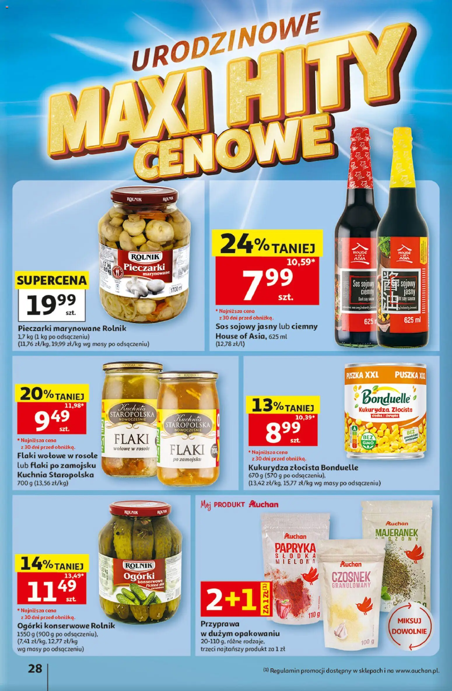 Auchan gazetka - 30 Lat Hipermarket od 07.05.2026 | Strona: 28 | Produkty: Czosnek, Papryka, Ogórki, Woda