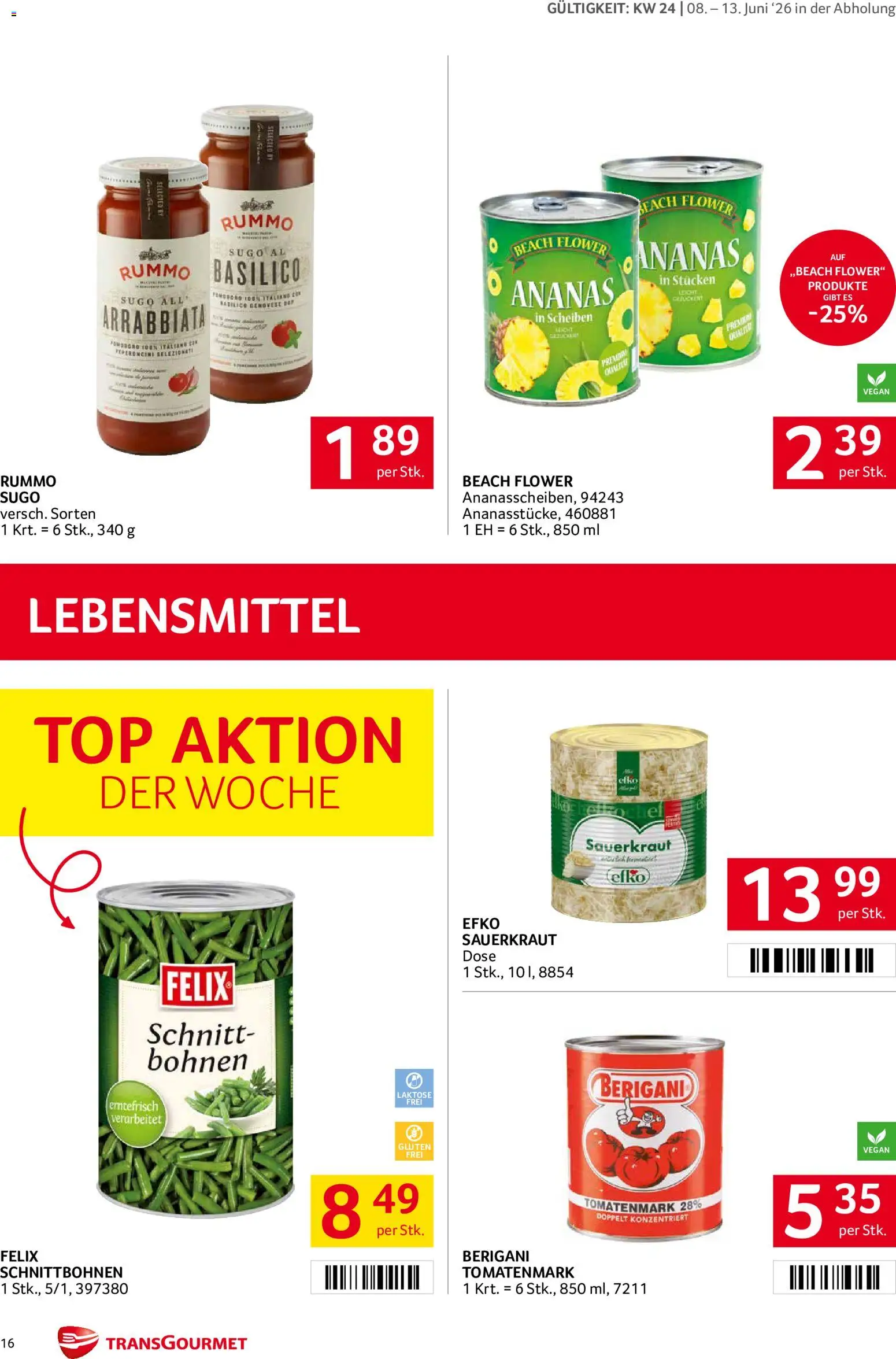 Transgourmet Flugblatt gültig ab 08.06.2026 | Seite: 16 | Produkte: Libacomb, Ananas