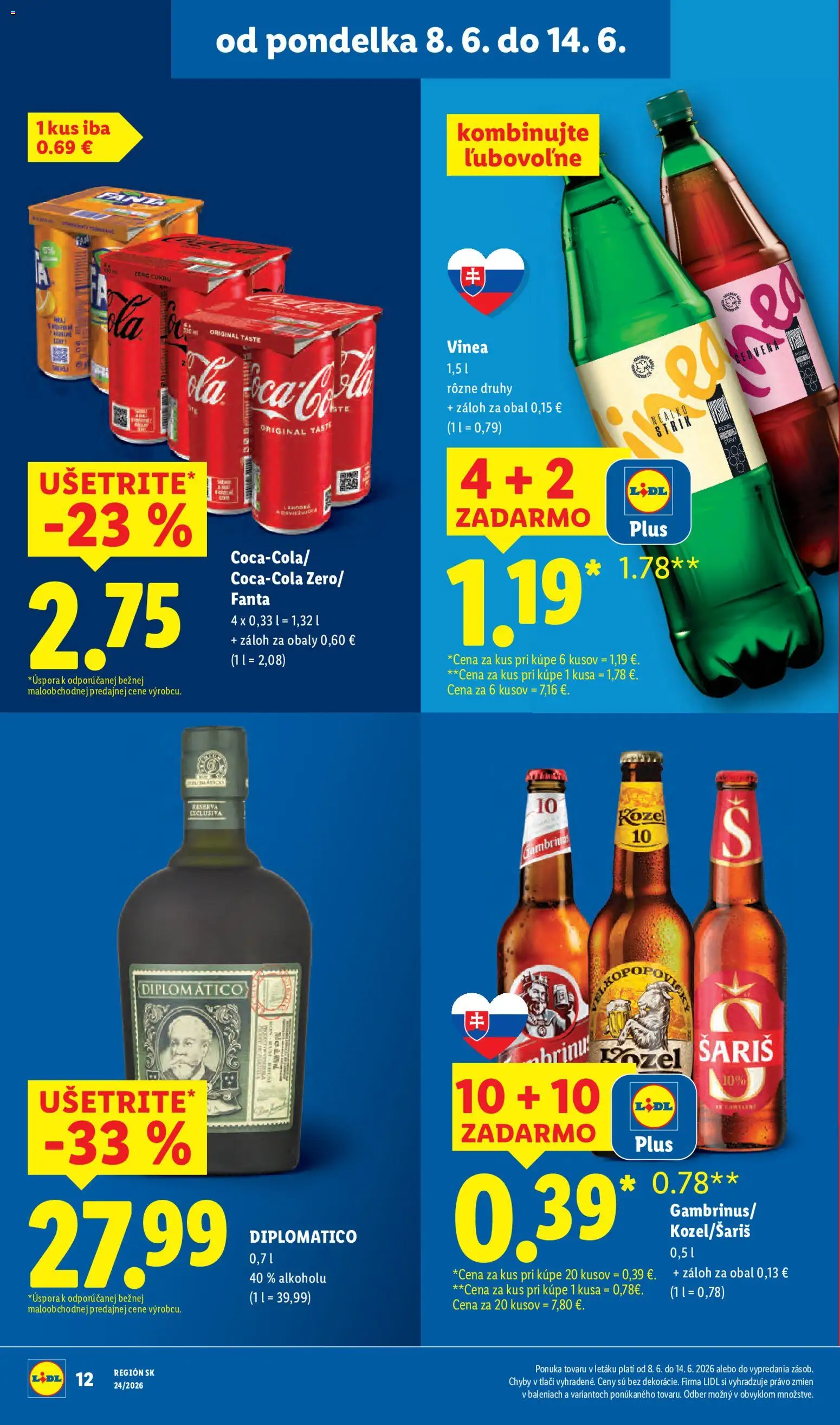 Nové Lidl akcie – leták je platný od 08.06.2026 | Strana: 22 | Produkty: Diplomatico, Šariš, Fanta, Rum