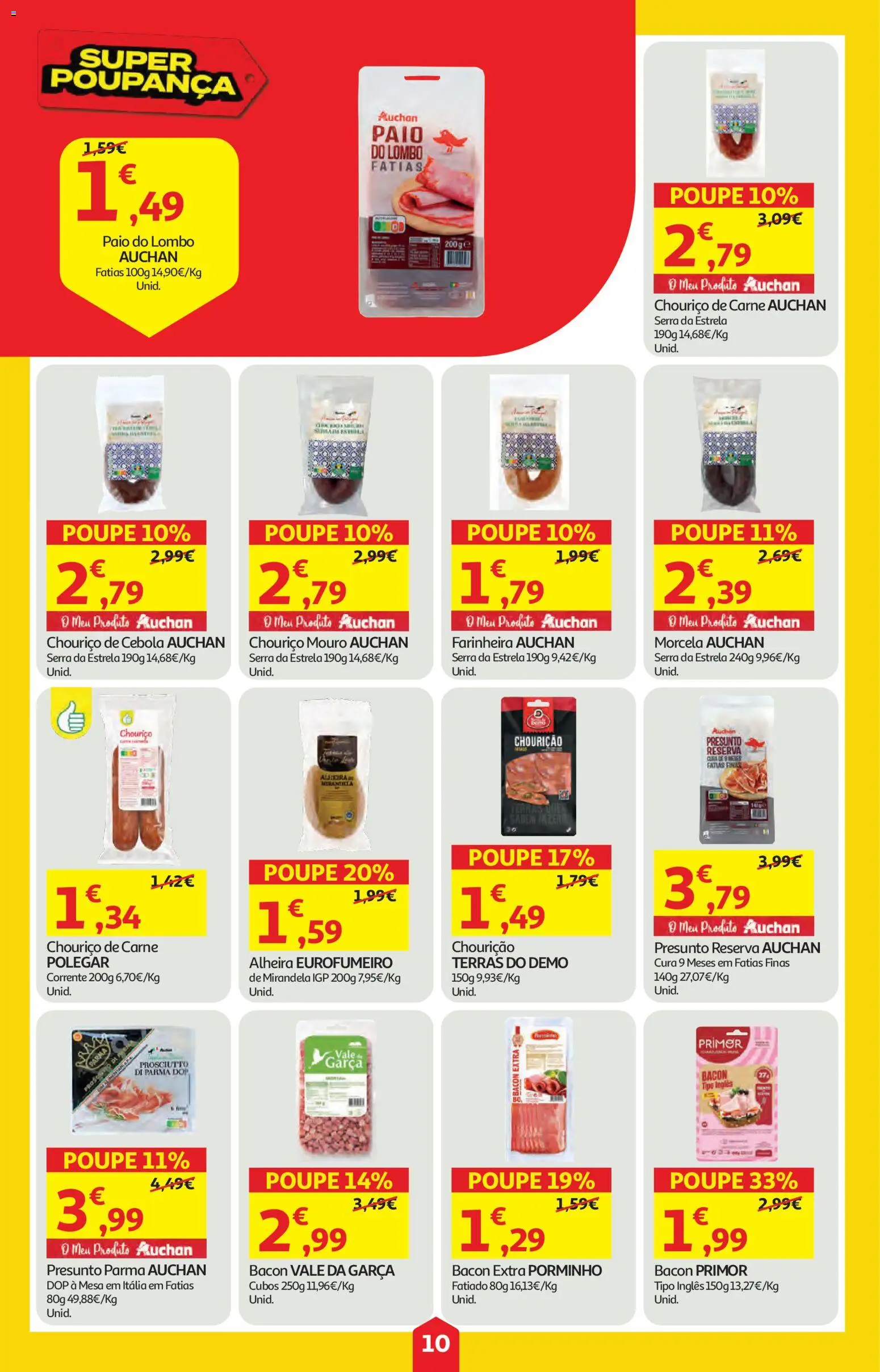 Auchan folheto │ válido de 09/04/2026 | Página: 10 | Produtos: Bacon, Primer, Lombo, Carne