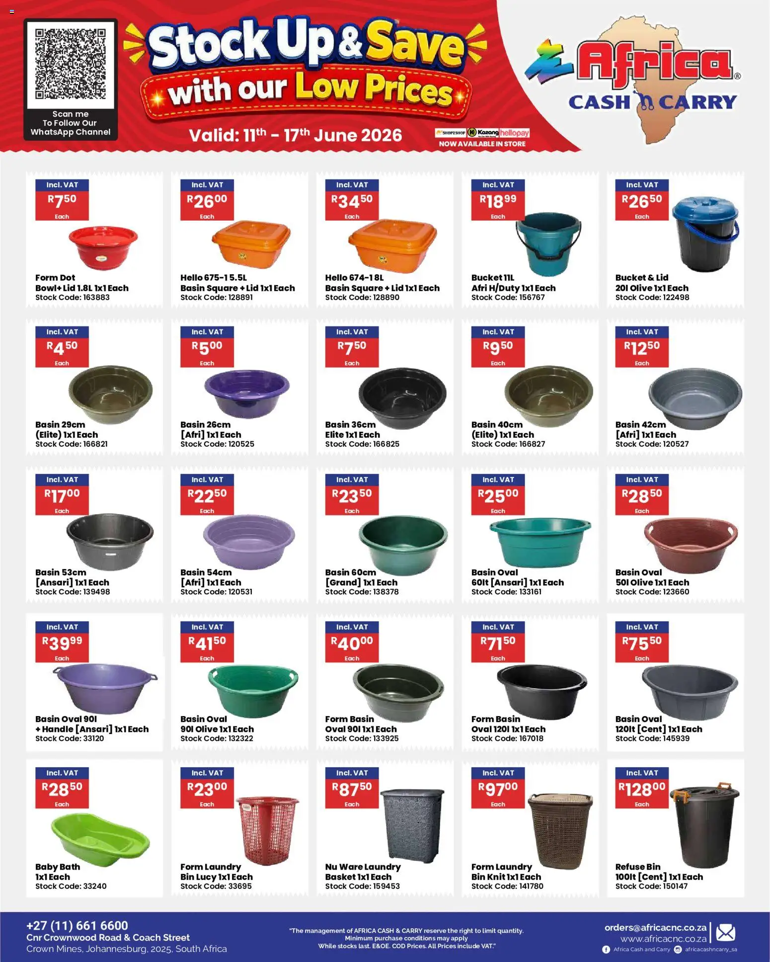 New Africa Cash & Carry catalogue – valid from 11.06.2026 | Page: 53 | Products: Bowl, Basket, Basin, Stock