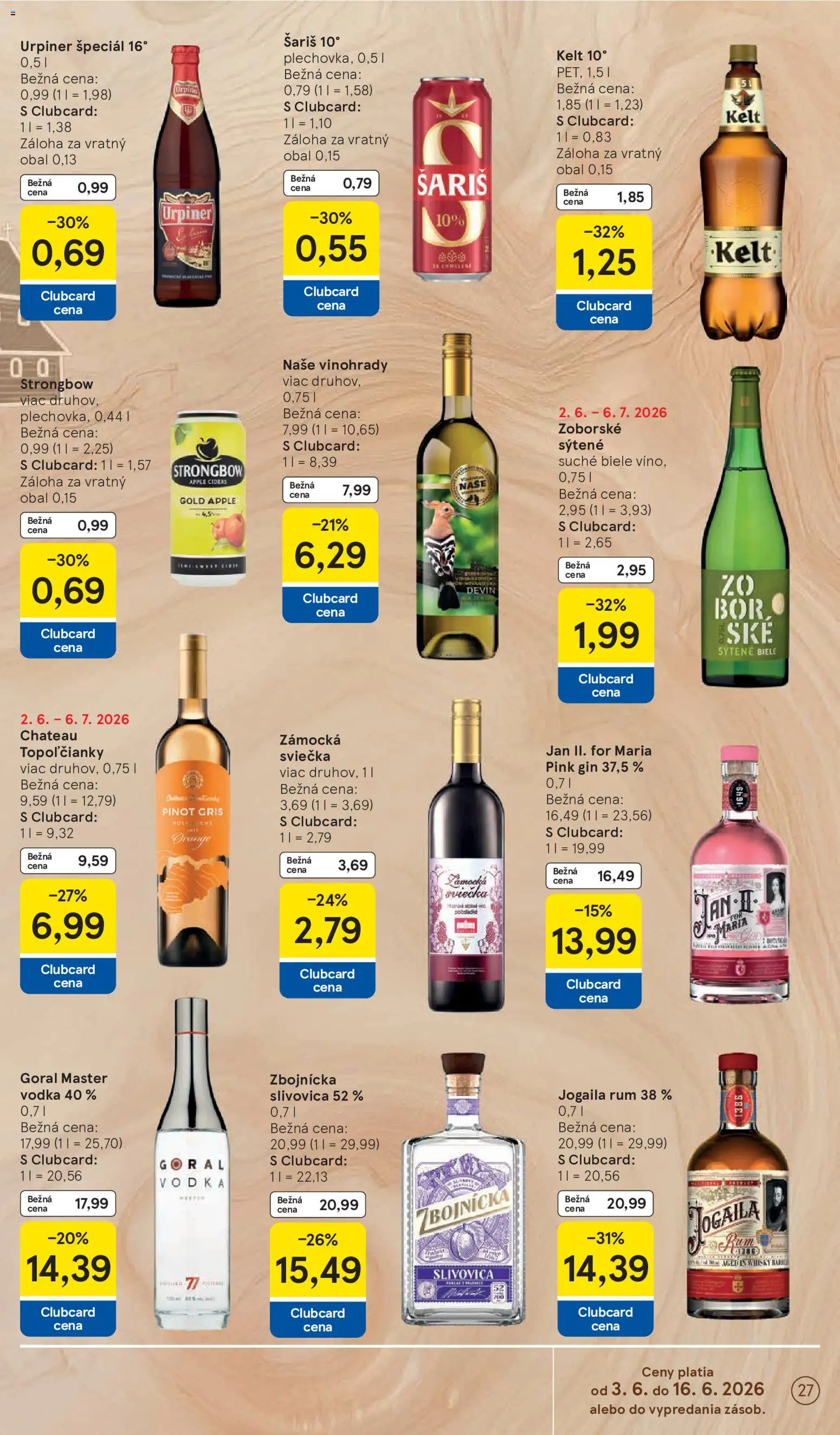 Nové Tesco akcie – leták je platný od 03.06.2026 | Strana: 27 | Produkty: Cider, Kelt, Slivovica, Urpiner
