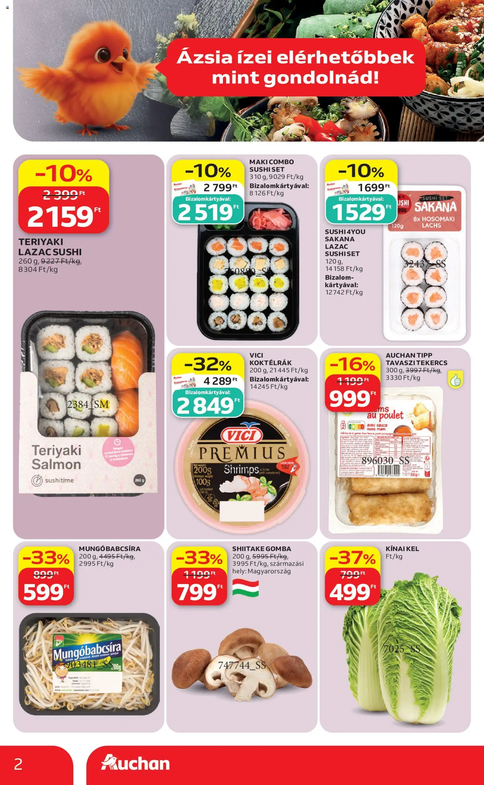 Auchan akciós ujság - amely érvényes a következő dátumtól: 2026.10.08. | Oldal: 2 | Termékek: Gomba, Sushi, Lazac, Mungóbabcsíra