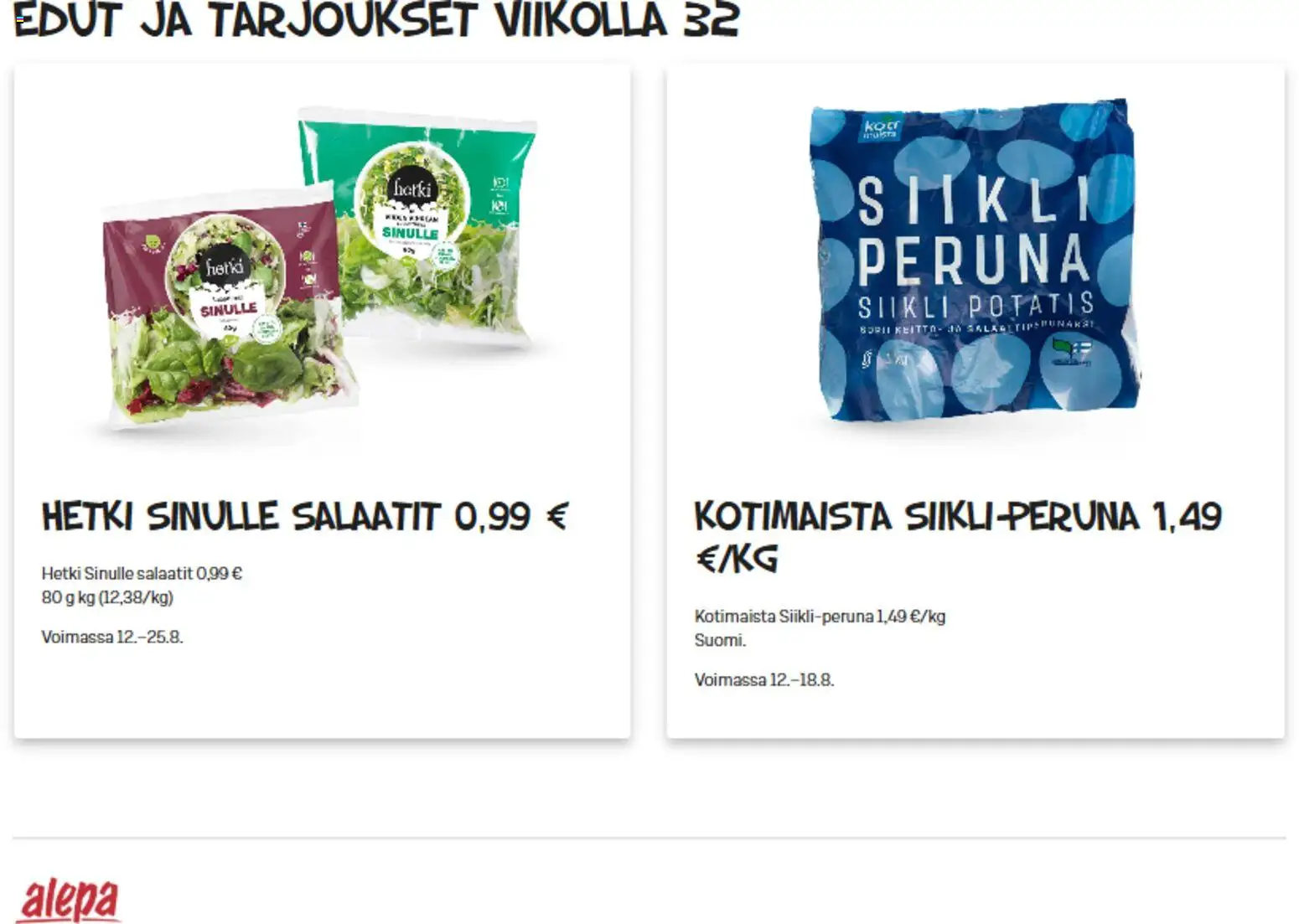 Alepa tarjoukset – voimassa 12/08/2026 alkaen | Sivu: 2 | Tuotteet: Peruna