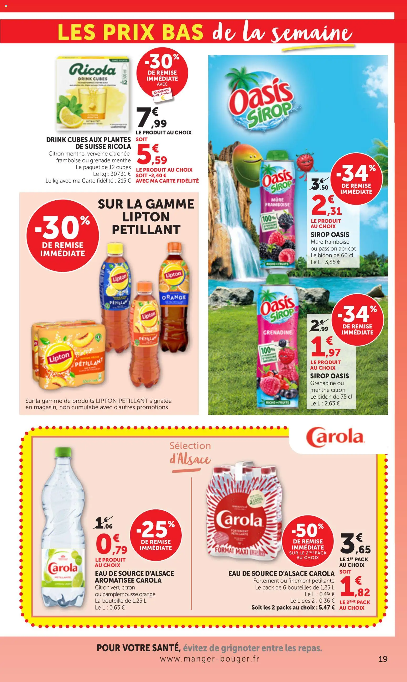 {H1} | Page: 19 | Produits: Citron, Framboise, Menthe, Eau de source
