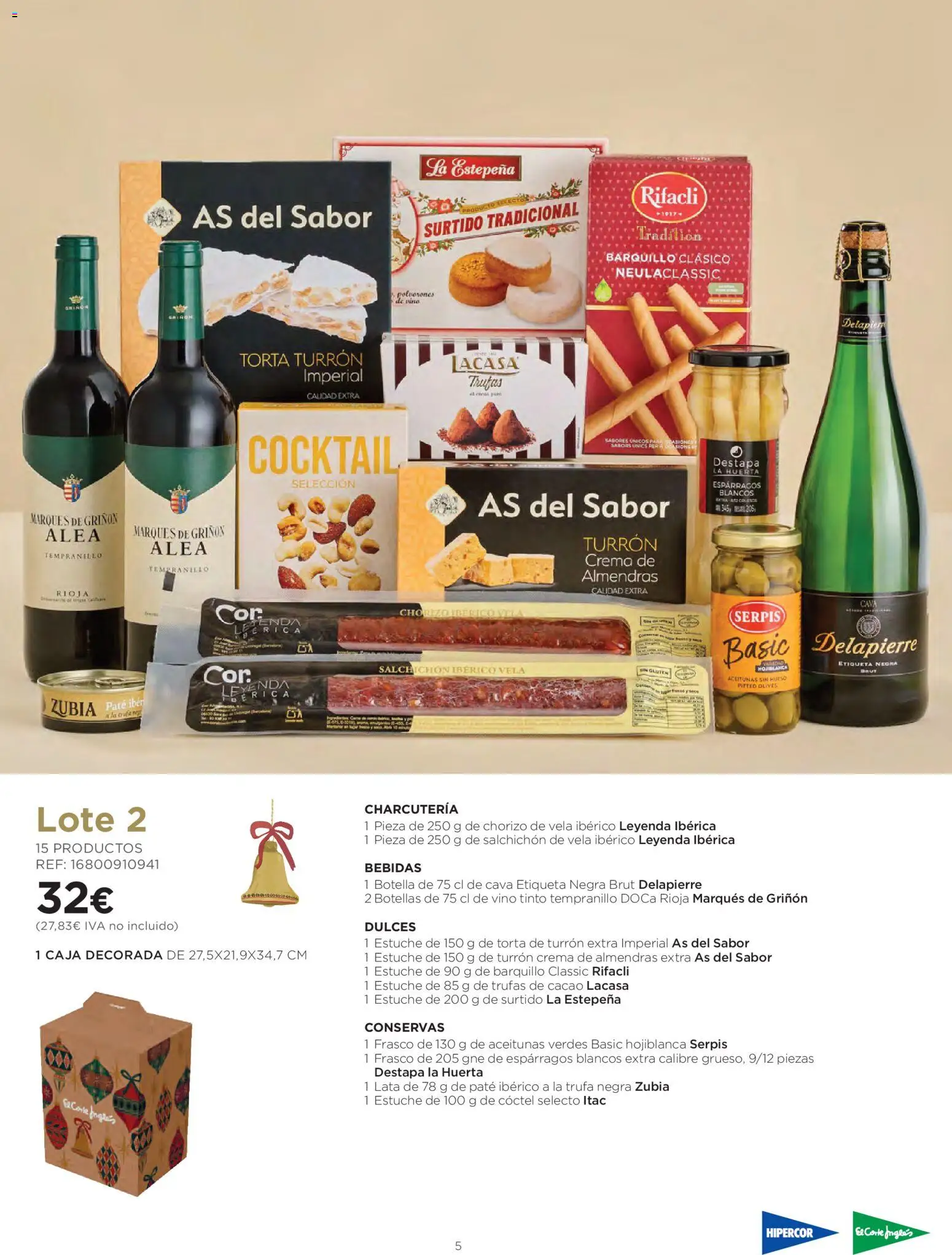 El Corte Inglés Cestas Navidad 2026 │ válido desde el 08/10/2026 | Página: 5 | Productos: Aceitunas, Espárragos, Almendras, Caja