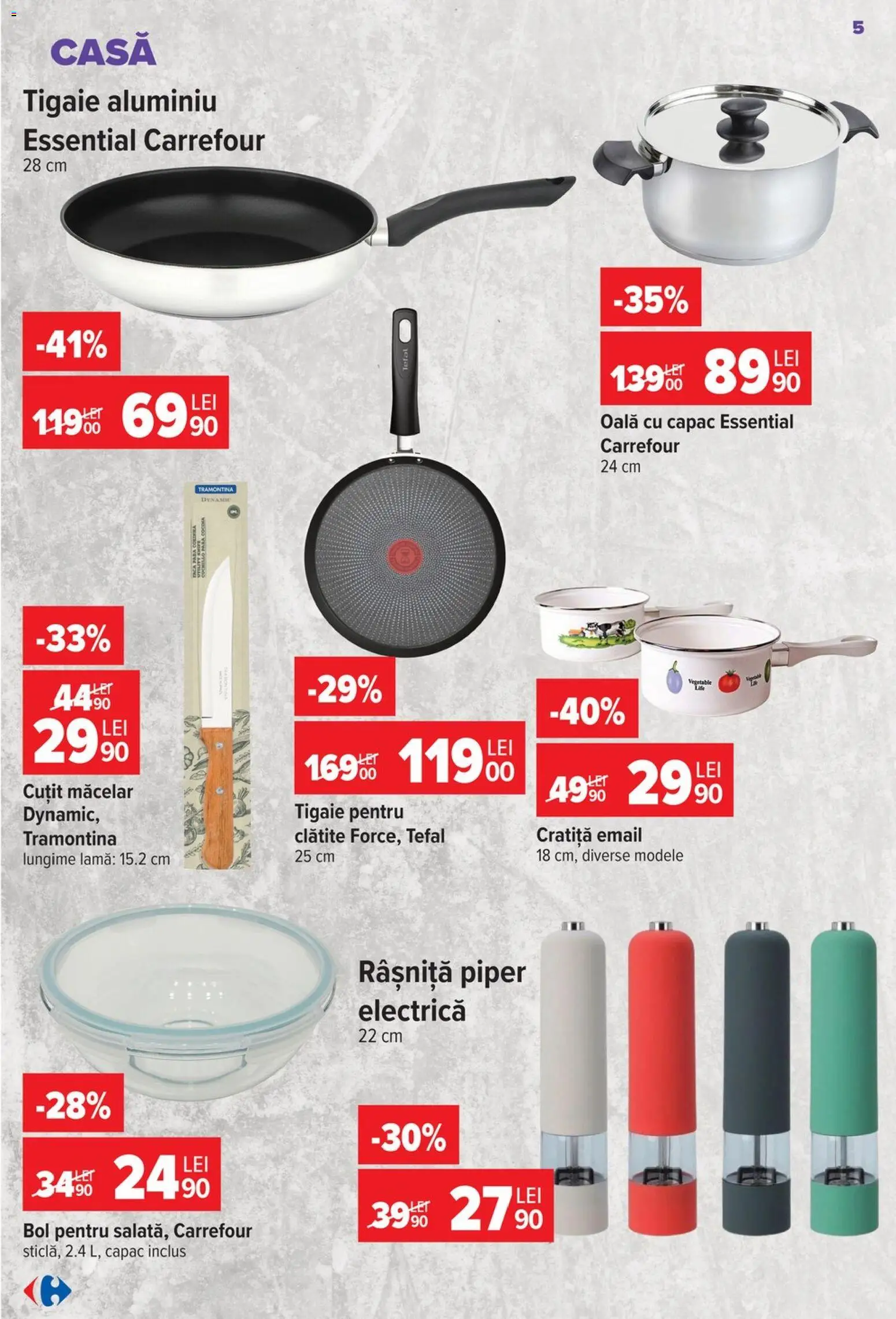Noul catalog Carrefour – valabil de la 17.06.2026 | Pagină: 6 | Produse: Tigaie, Oală, Bol, Piper