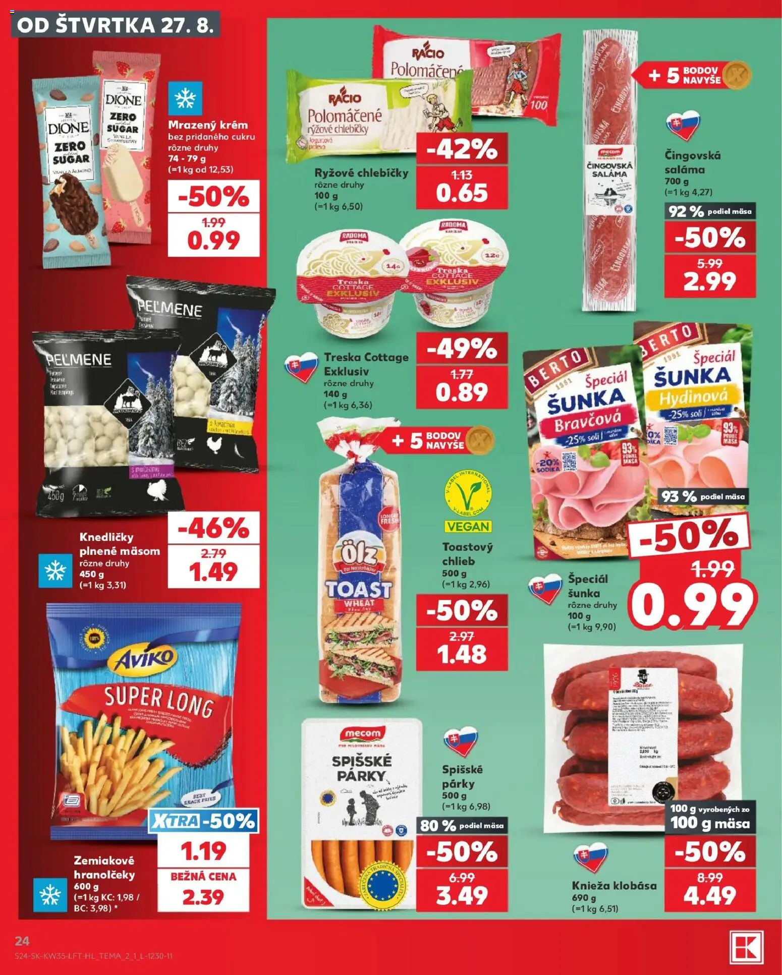 Nové Kaufland akcie – leták je platný od 27.08.2026 | Strana: 24 | Produkty: Chlieb, Ryžové chlebíčky, Krém, Treska